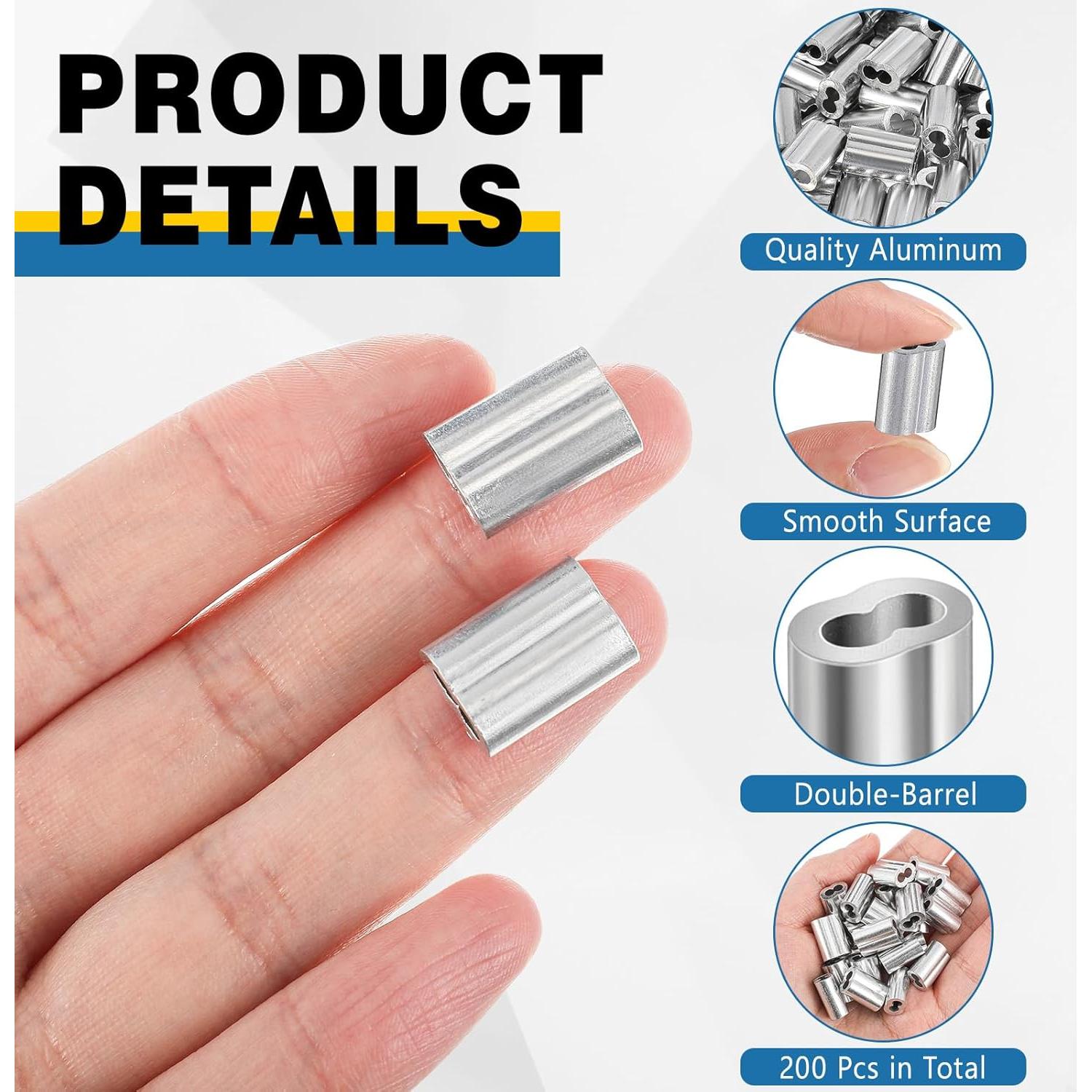 200 Manguitos de Aluminio para Crimpado de Cables 1/8" Yaocom