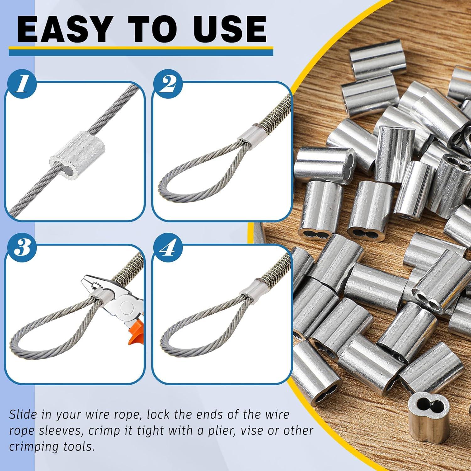 200 Manguitos de Aluminio para Crimpado de Cables 1/8" Yaocom