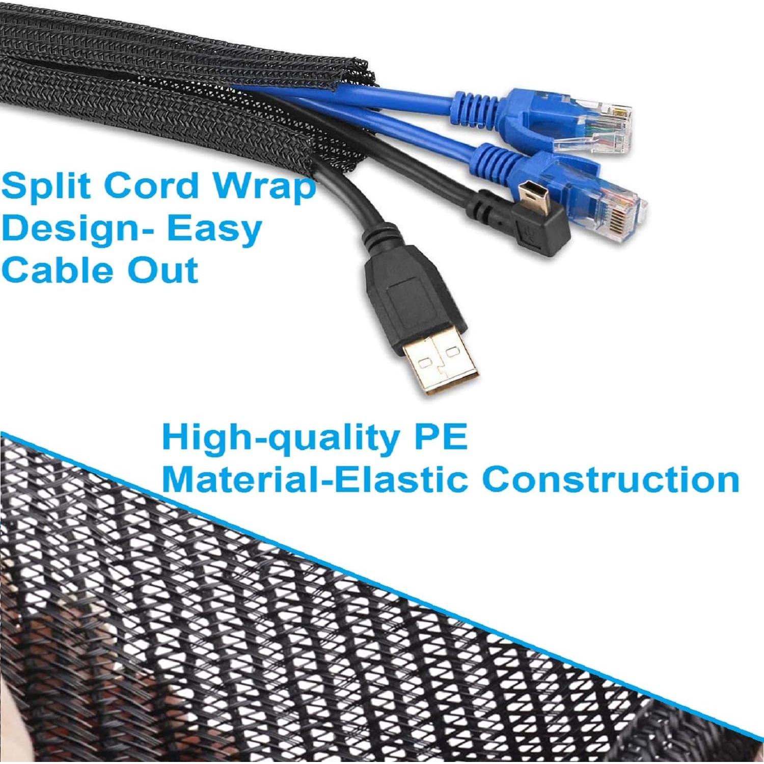 Protector de Cable QCSIW 1.52m x 1.59cm Negro 2 Paquetes