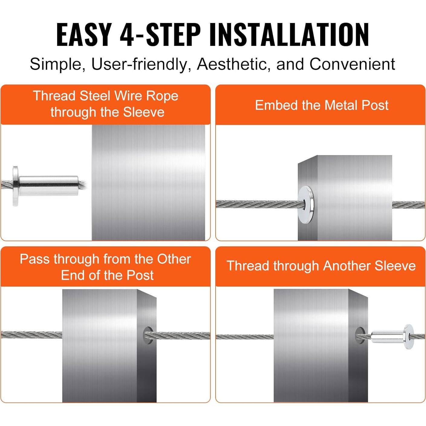 Kit de Manguitos Protectores VEVOR T316 para Cable 1/8" - 121 Piezas