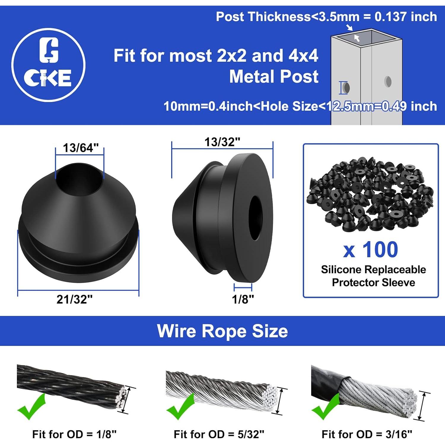 Grommets de Caucho CKE para Cable Railing 100 Pcs 1/8" a 3/16"