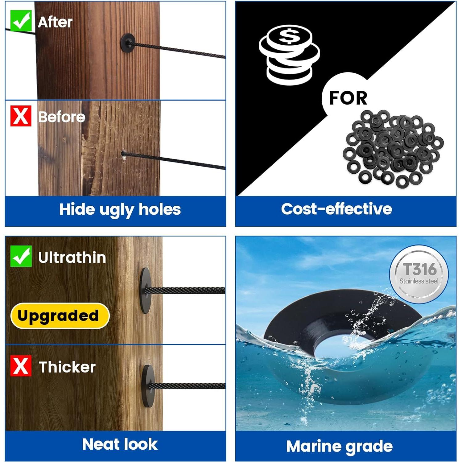 Muzata 40 Manguitos Adhesivos para Cable Acero Inoxidable T316