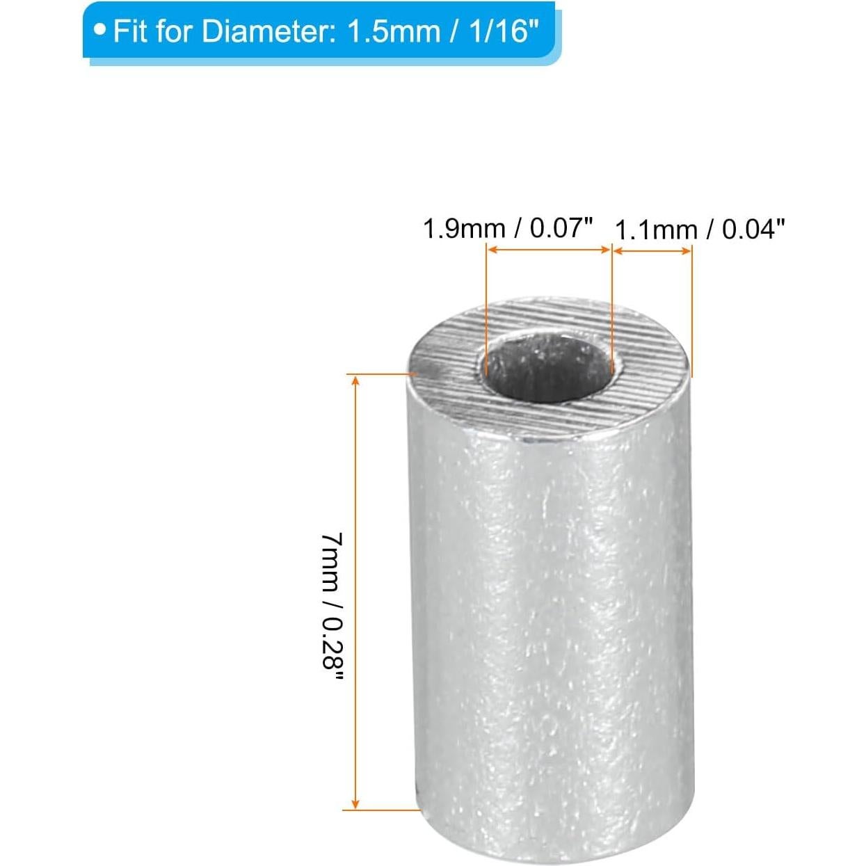 Manguito de Crimpado de Aluminio uxcell 1.5mm 25pcs Plateado