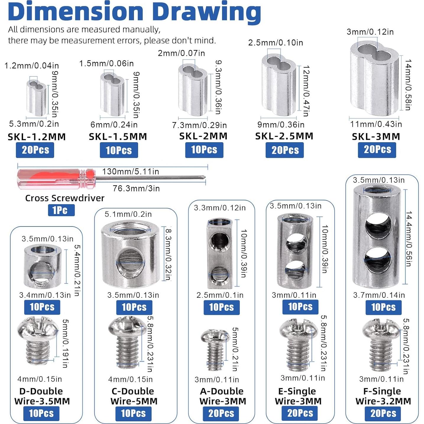 Kit de Abrazaderas y Mangas de Crimpado Glarks 121 Pcs