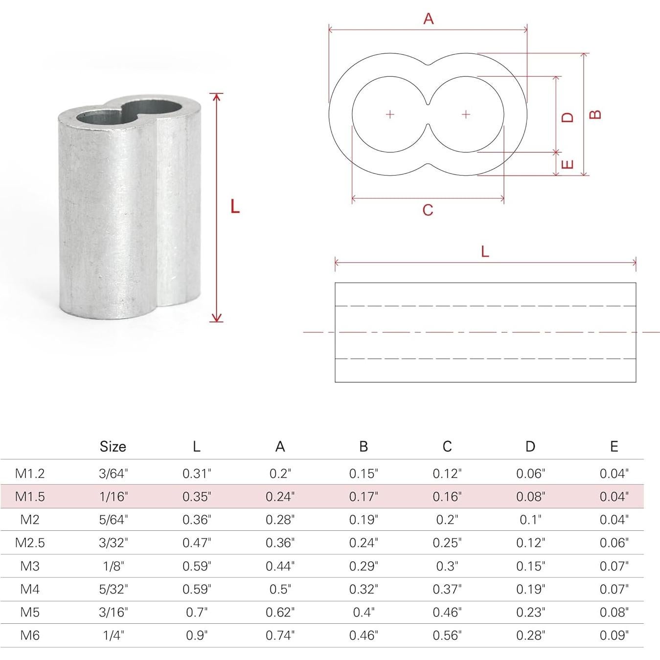 Mangas de Crimpado de Aluminio HENGTONG 200PCS M1.5 1.5mm