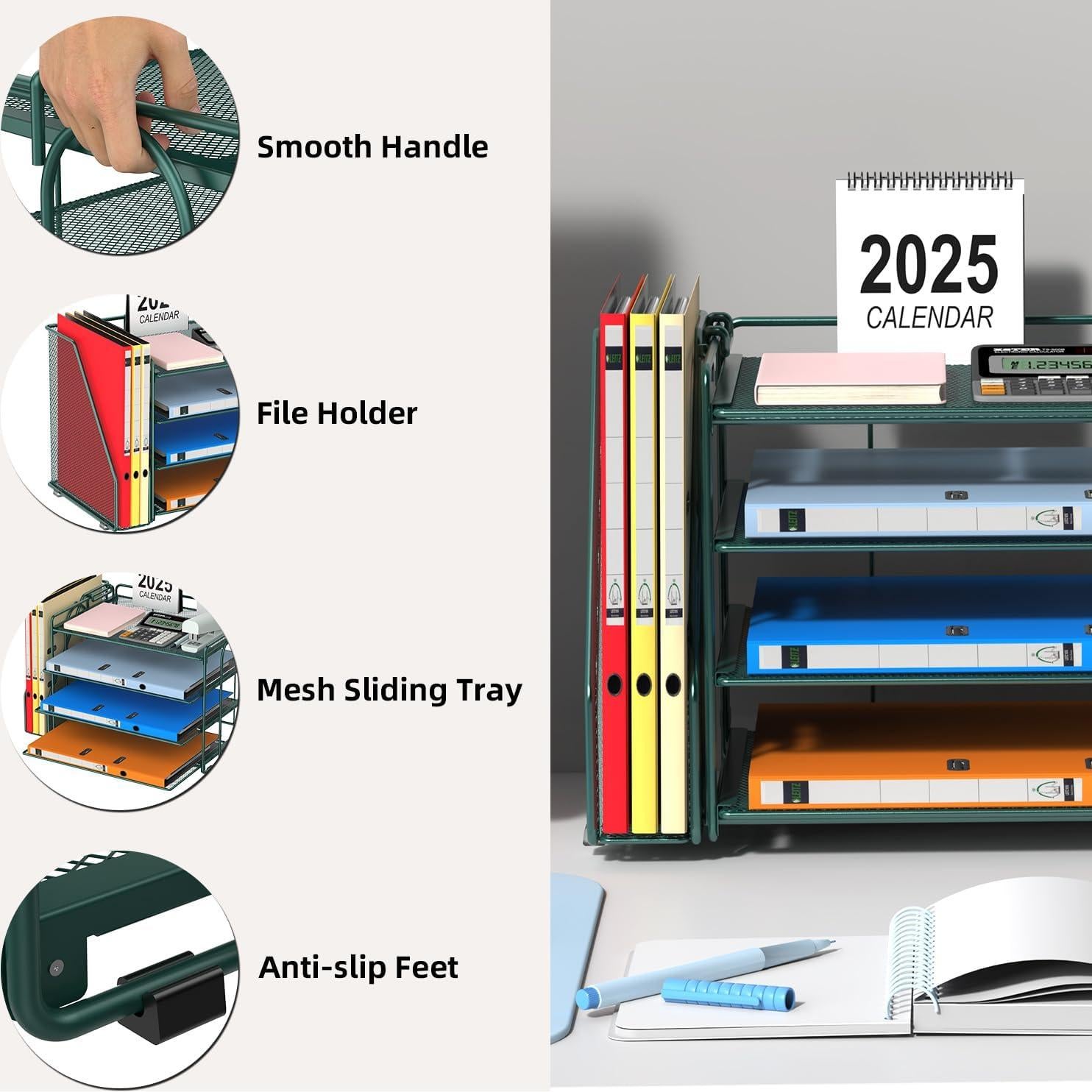 Organizador de Escritorio Spacrea Verde Oscuro con 5 Bandejas