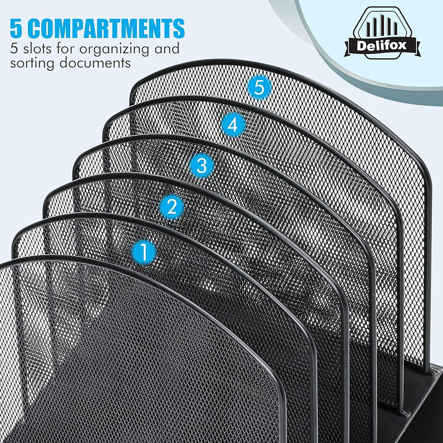 Organizador de Archivos de Escritorio Delifox 5 Secciones Negro