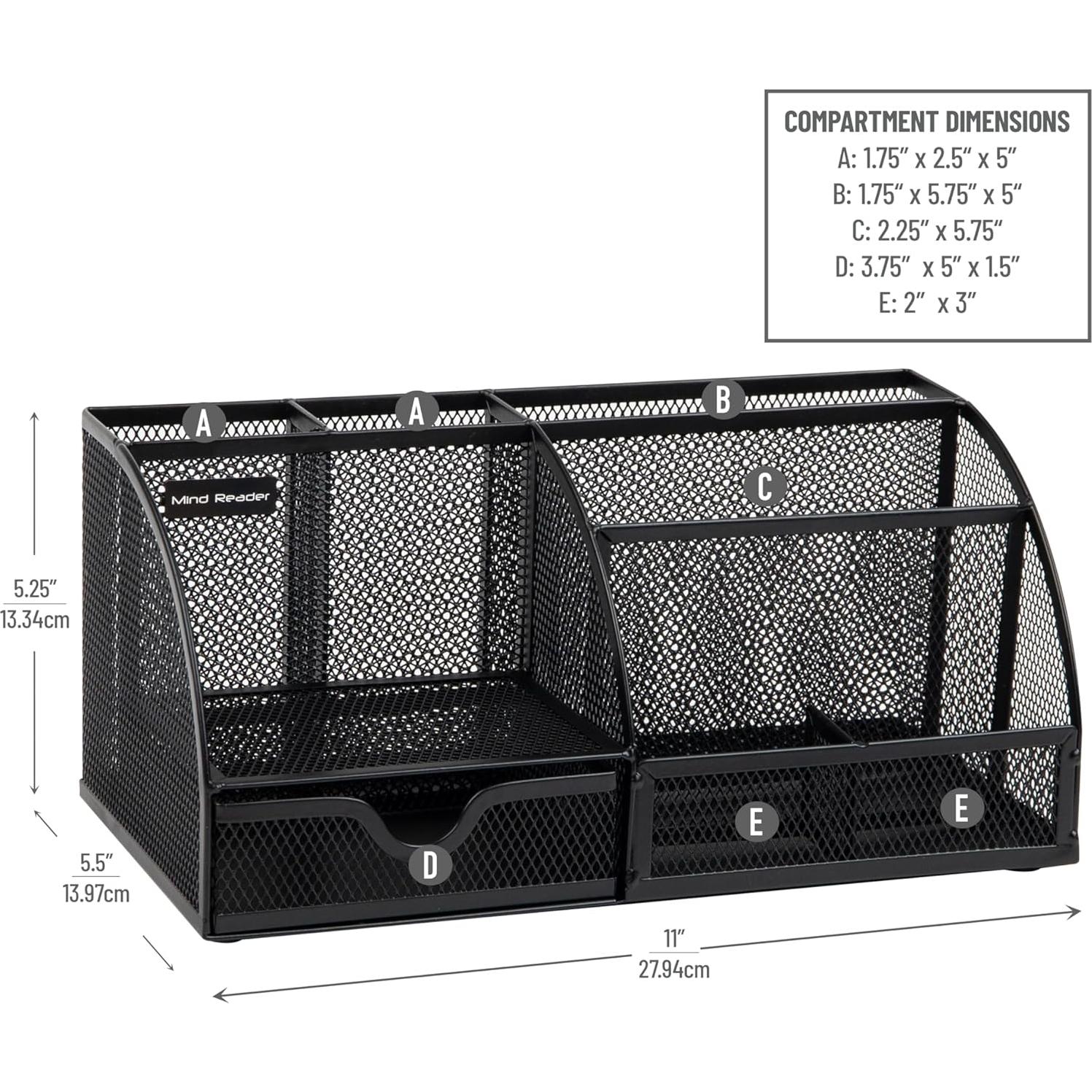 Organizador de Escritorio Mind Reader 7 Compartimentos Metal Negro