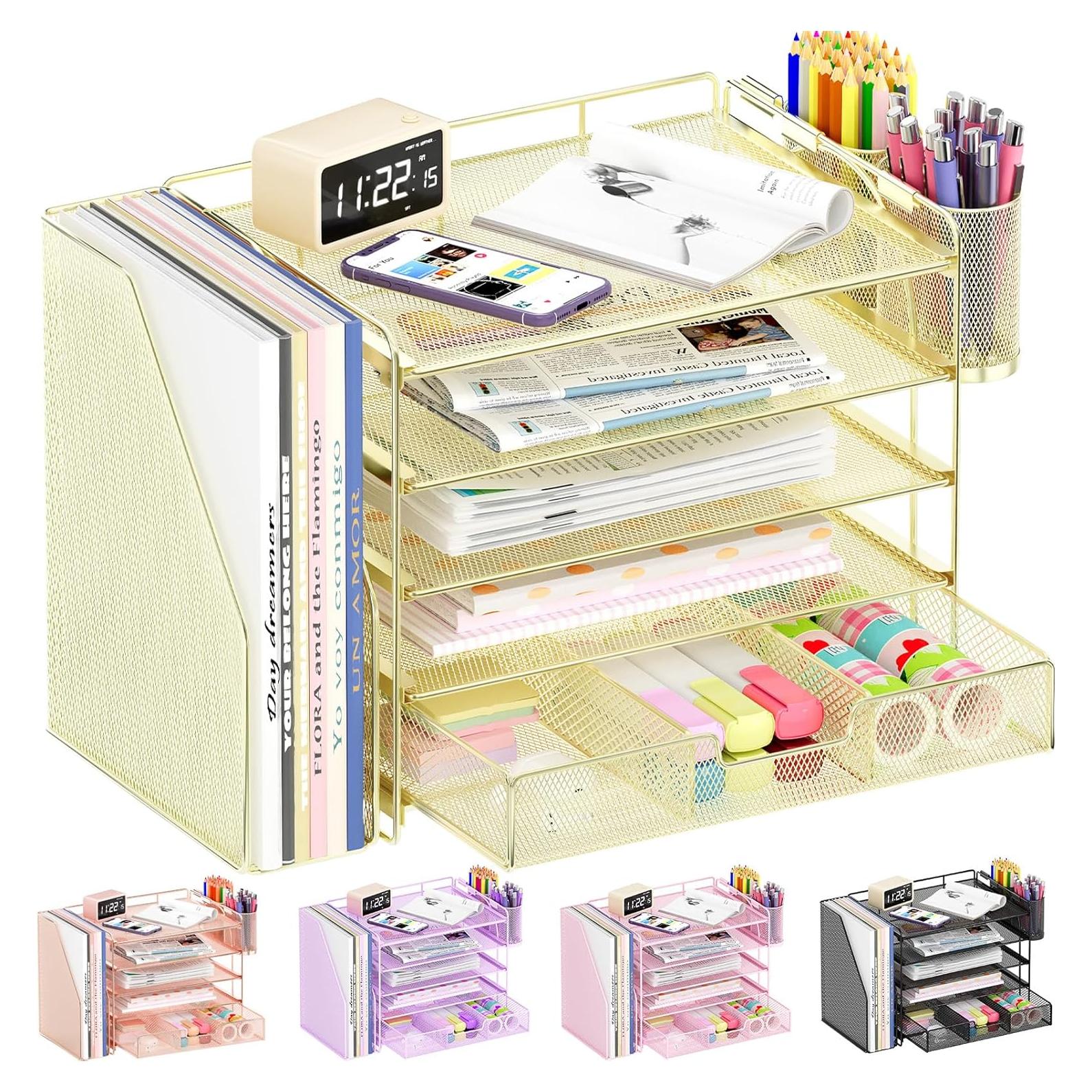 Organizador de Escritorio OPNICE 5 Niveles Dorado con Cajón