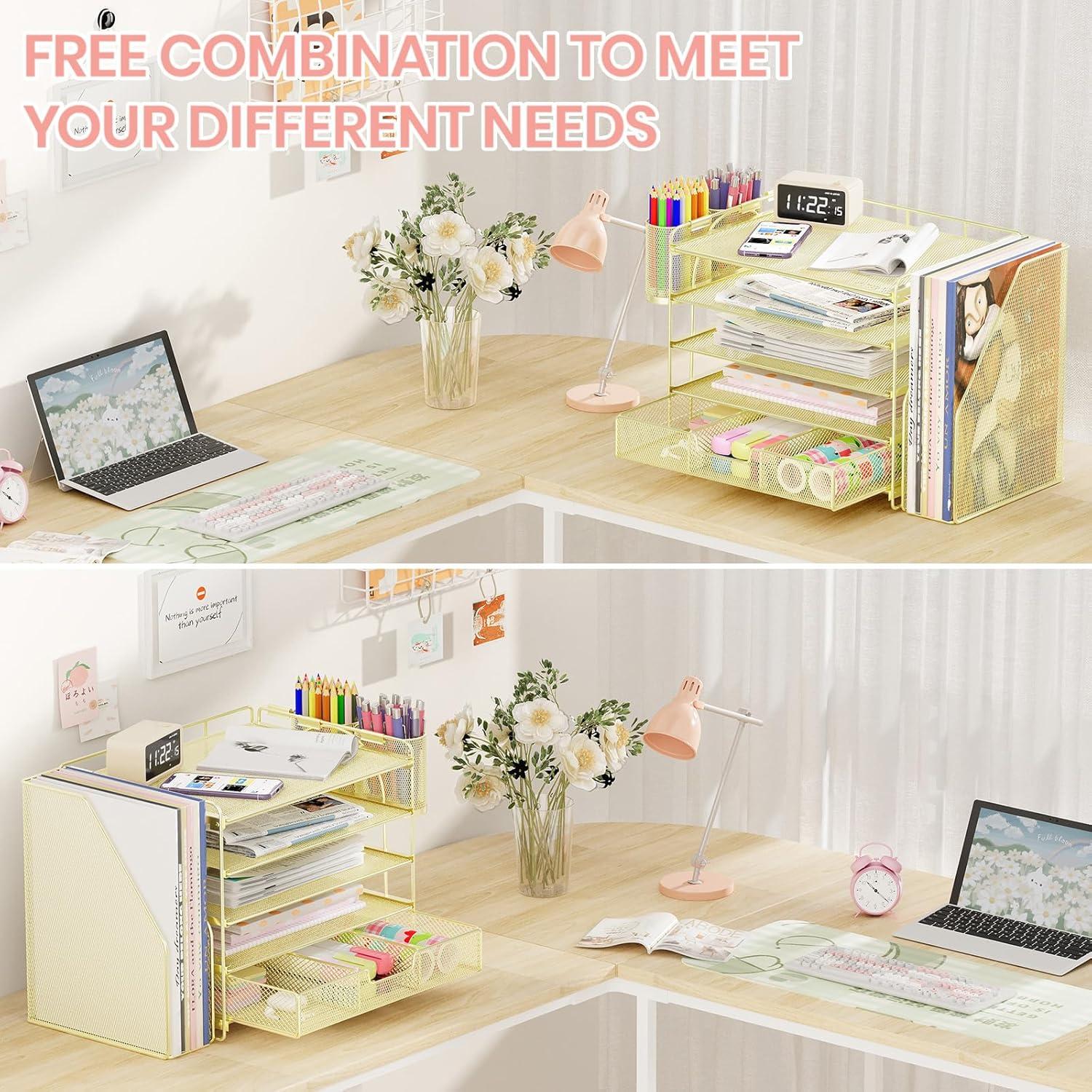 Organizador de Escritorio OPNICE 5 Niveles Dorado con Cajón