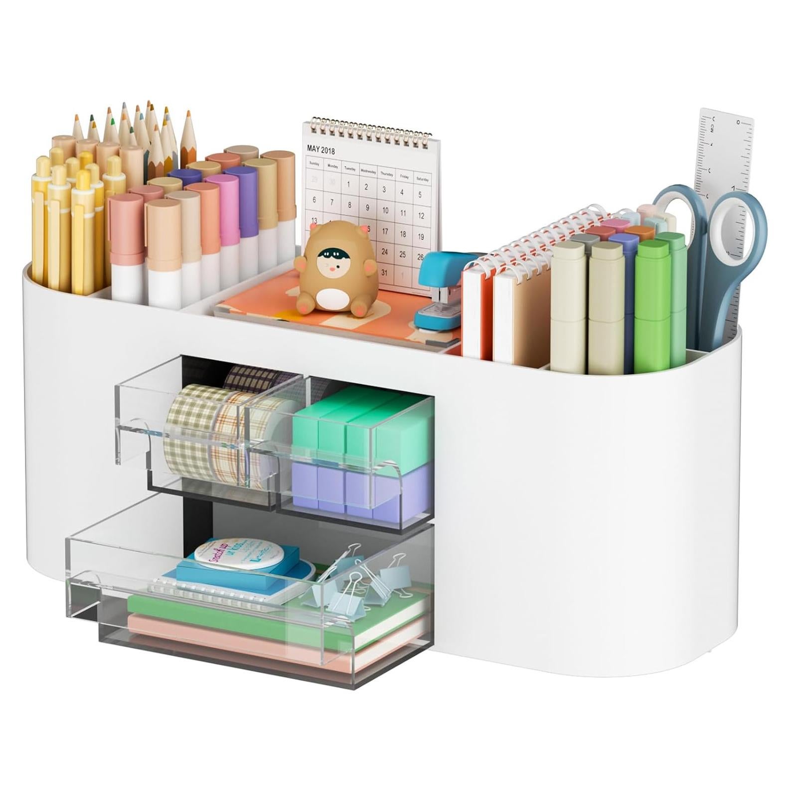 Organizador de Escritorio Marbrasse Blanco con 3 Cajones y 7 Compartimentos