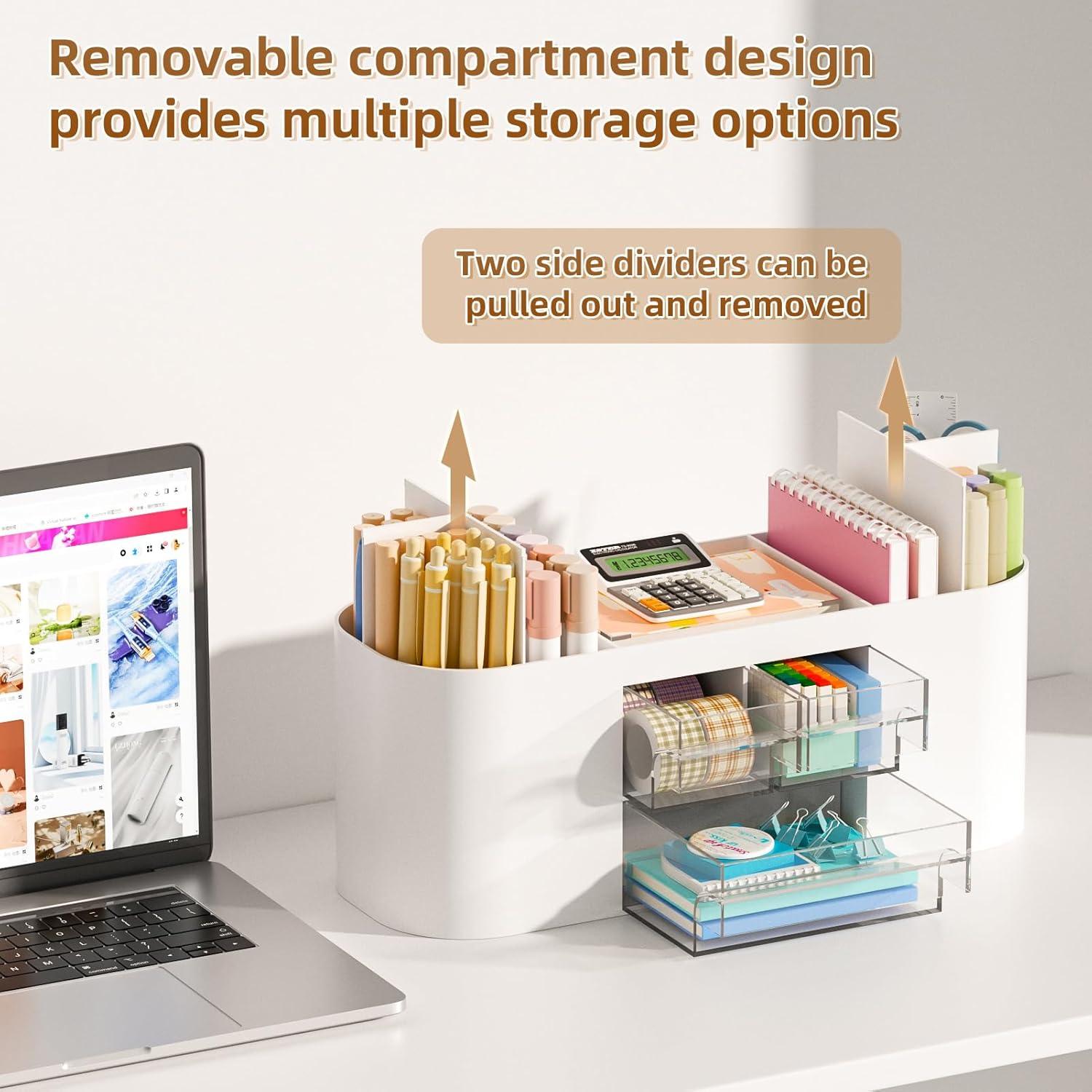 Organizador de Escritorio Marbrasse Blanco con 3 Cajones y 7 Compartimentos