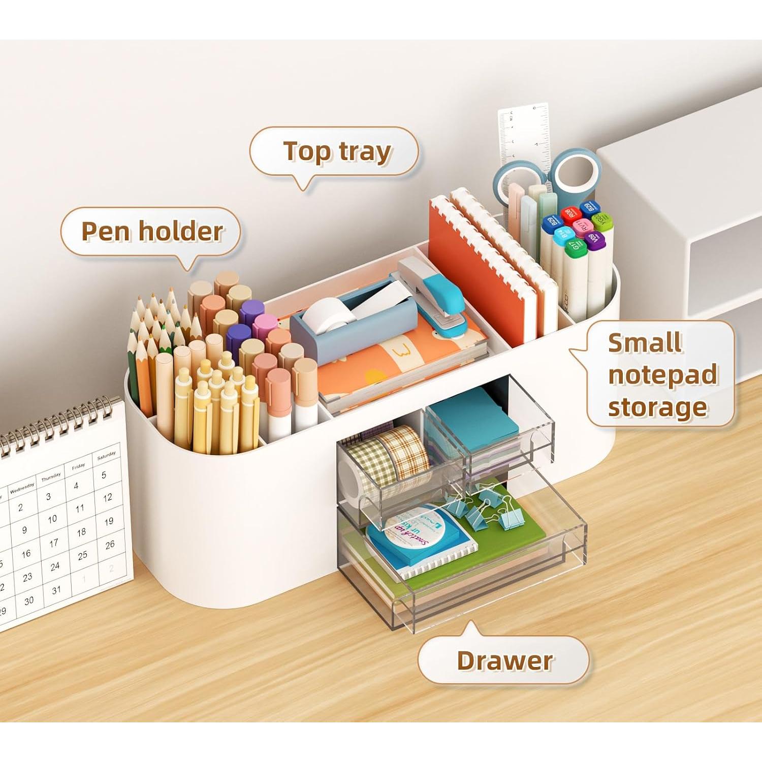 Organizador de Escritorio Marbrasse Blanco con 3 Cajones y 7 Compartimentos