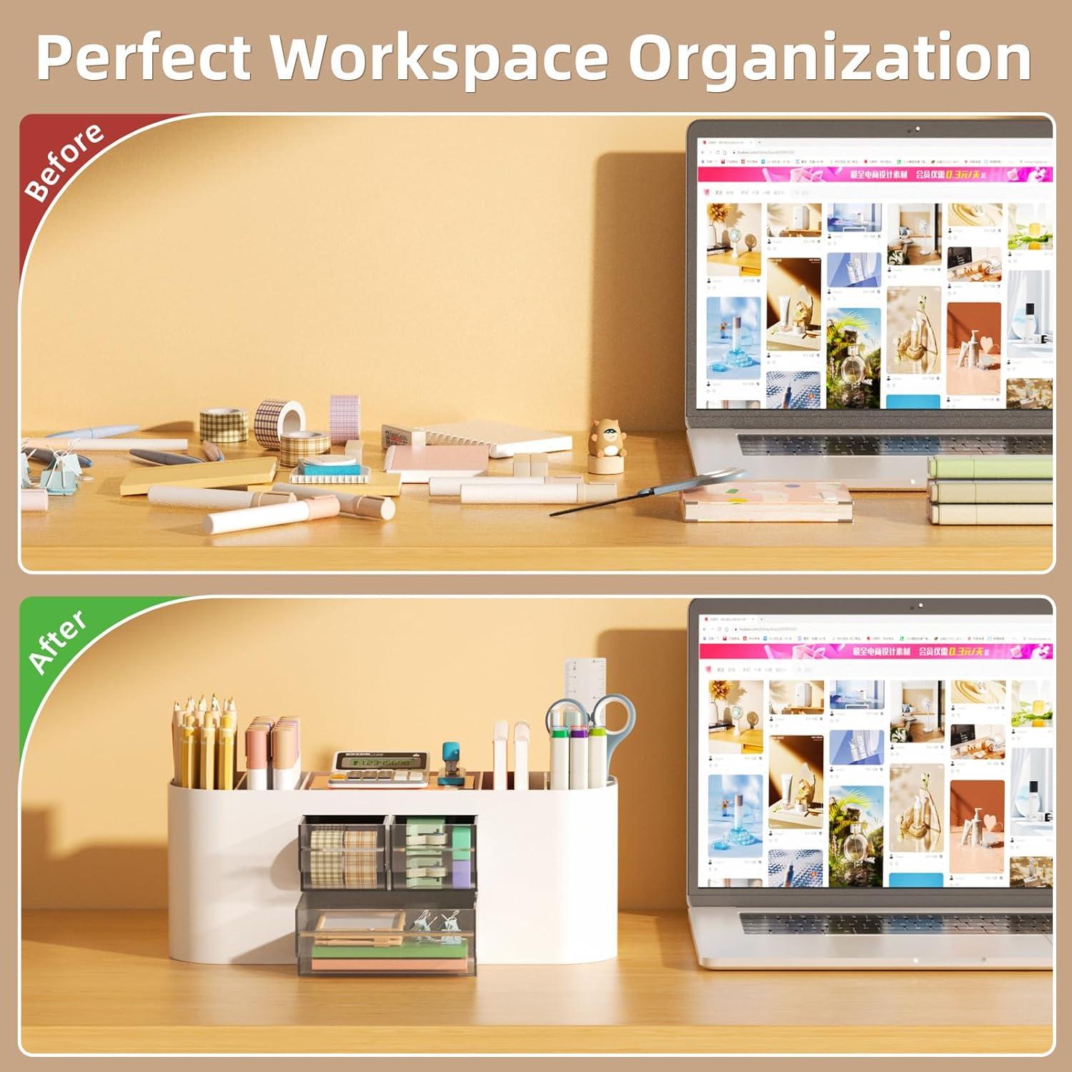 Organizador de Escritorio Marbrasse Blanco con 3 Cajones y 7 Compartimentos