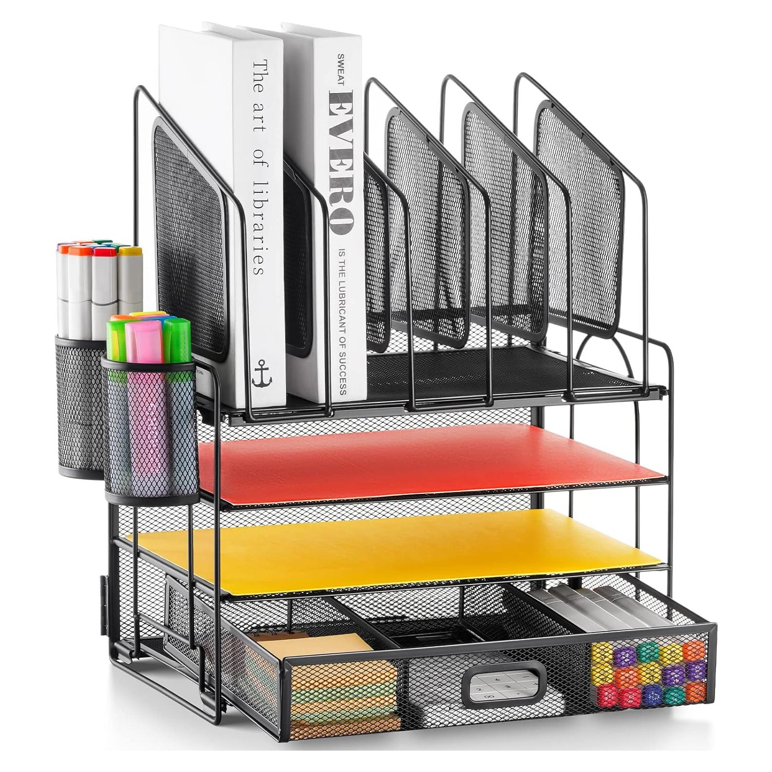 Organizador de escritorio Marbrasse de malla con cajón 4 niveles