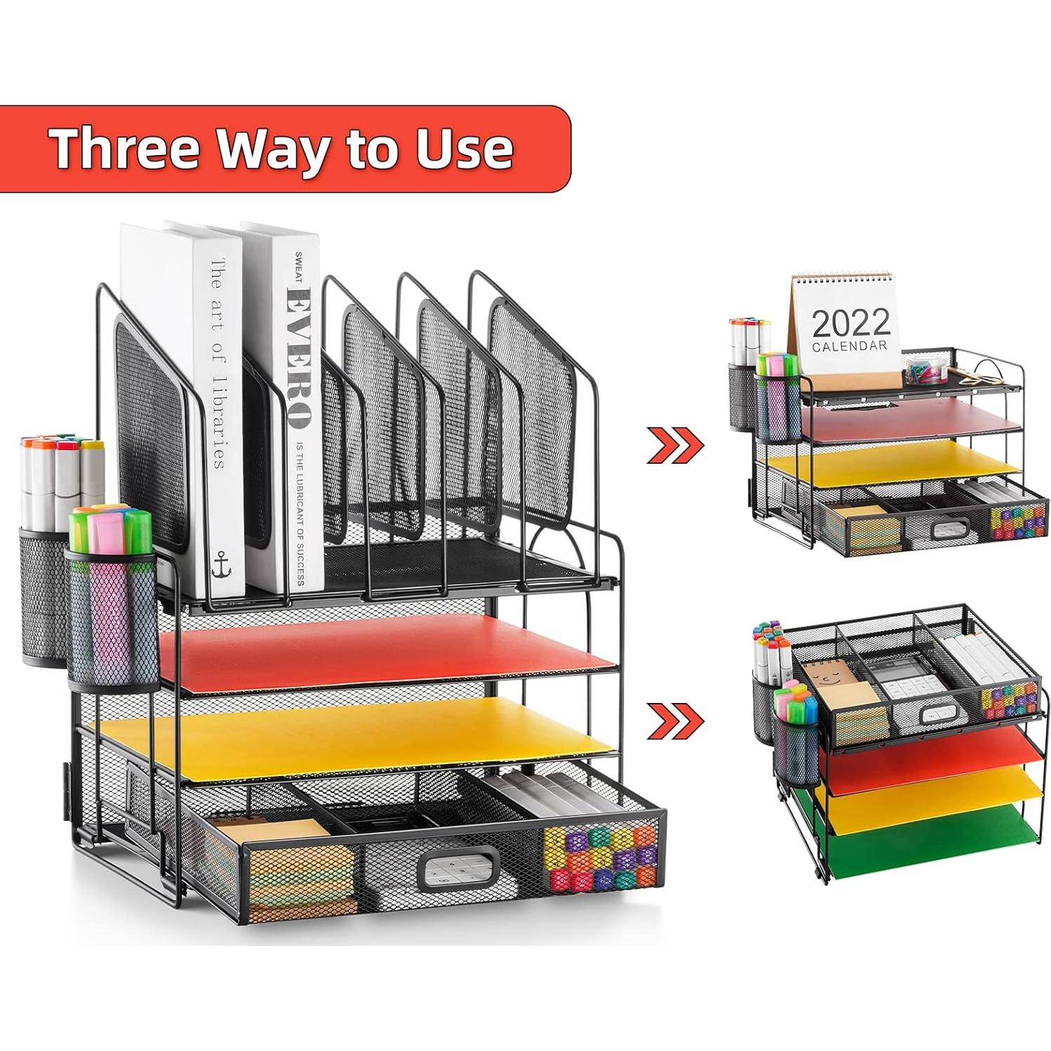 Organizador de escritorio Marbrasse de malla con cajón 4 niveles