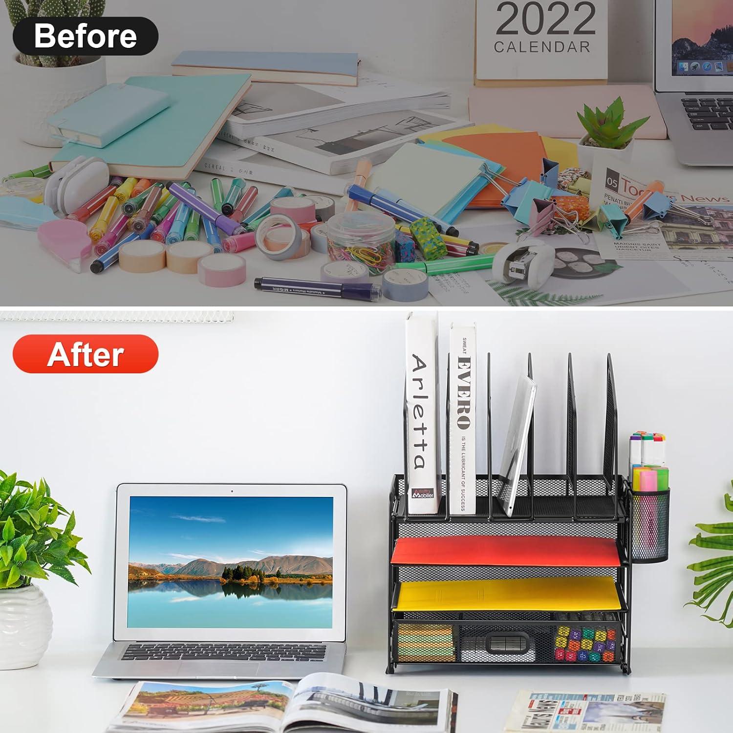 Organizador de escritorio Marbrasse de malla con cajón 4 niveles