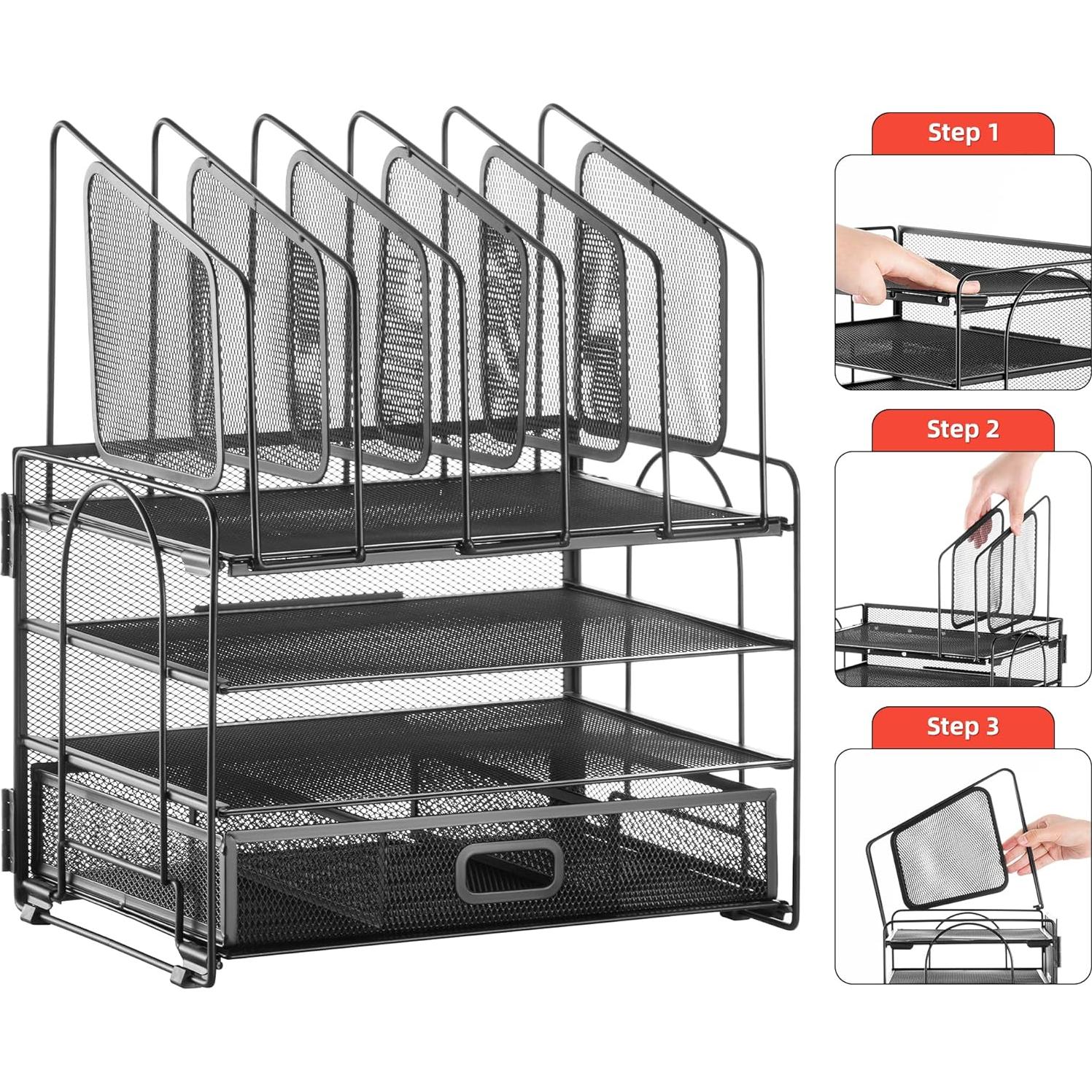 Organizador de escritorio Marbrasse de malla con cajón 4 niveles