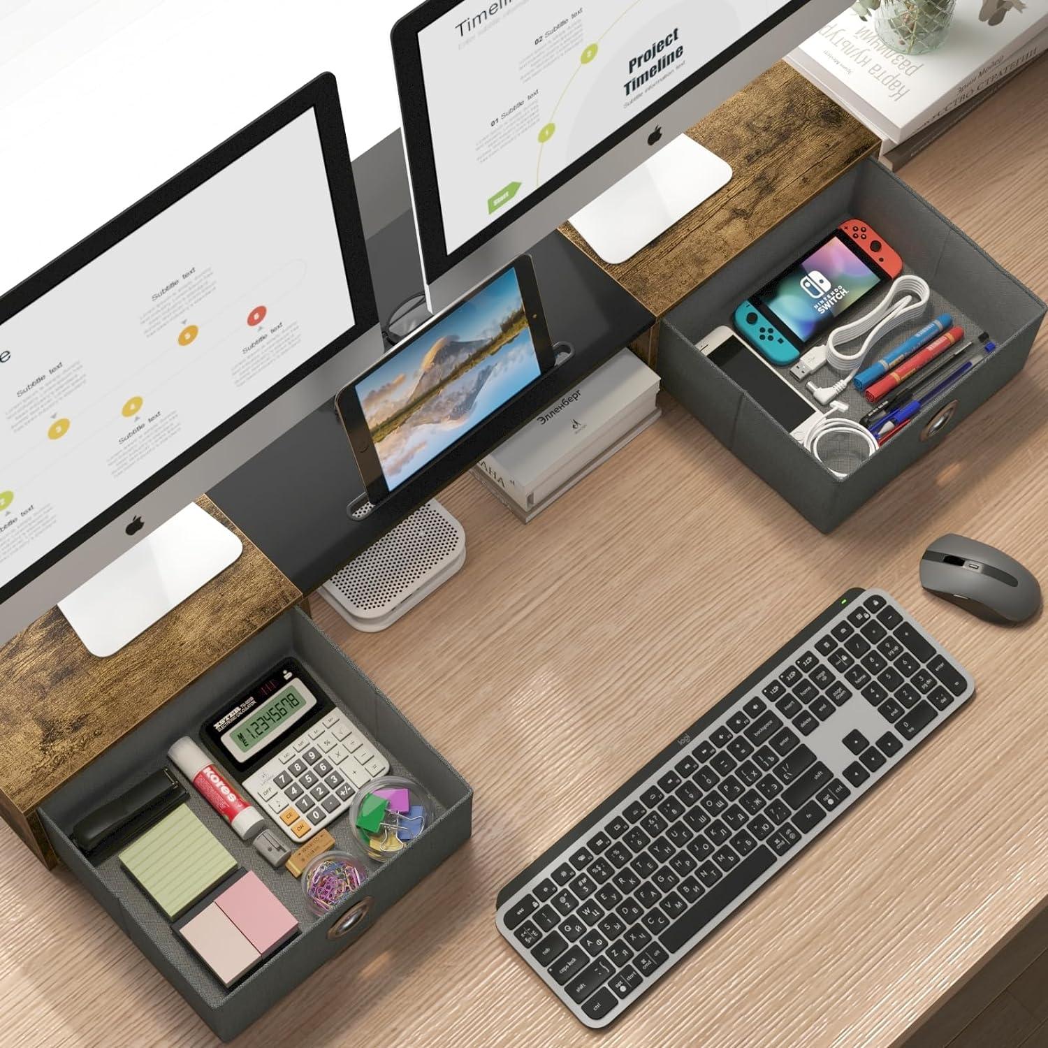 Soporte para Doble Monitor WESTREE con 2 Cajones, 45kg