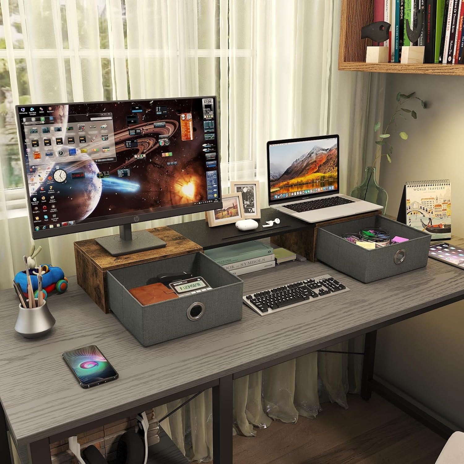 Soporte para Doble Monitor WESTREE con 2 Cajones, 45kg