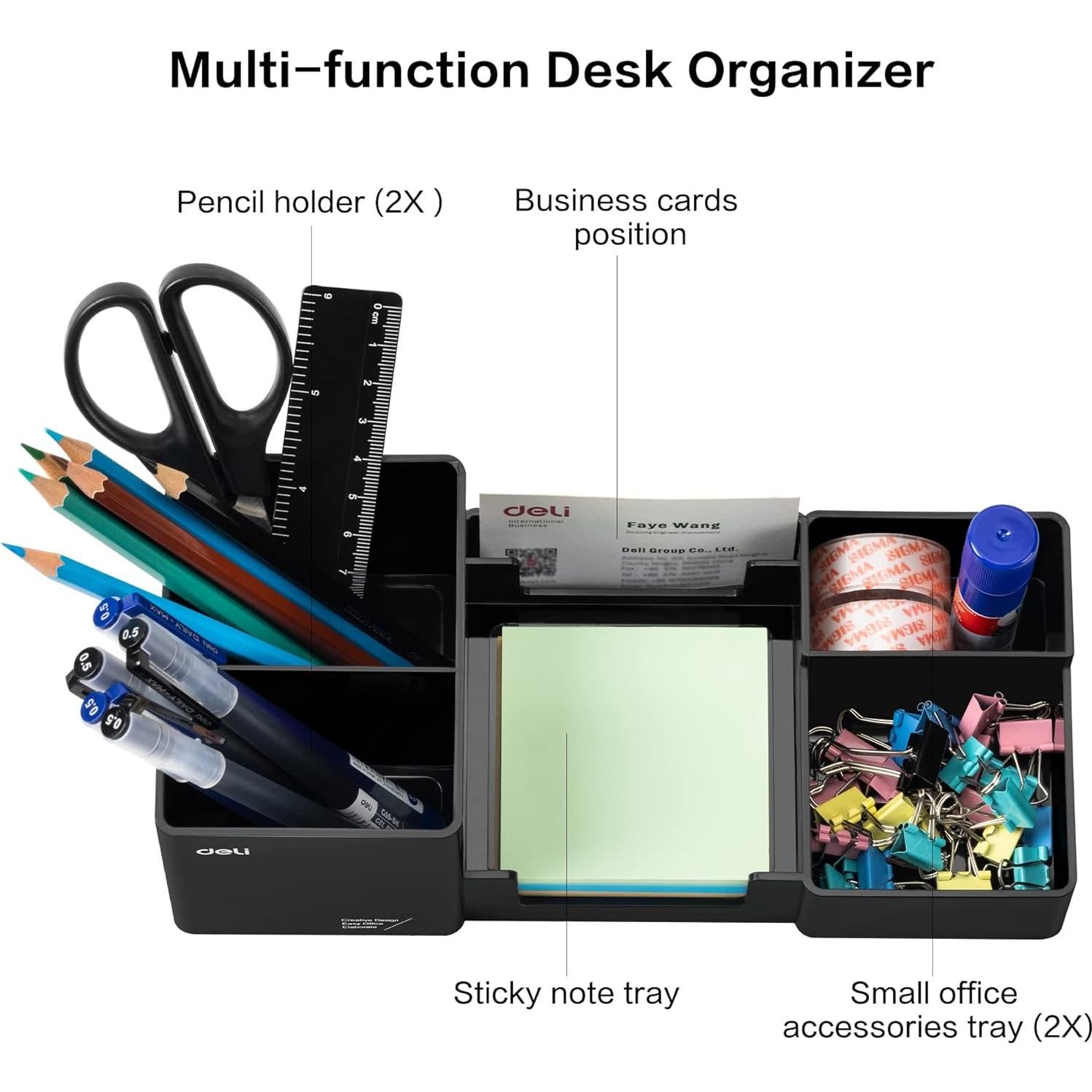 Organizador de Escritorio Deli Negro con 6 Compartimentos