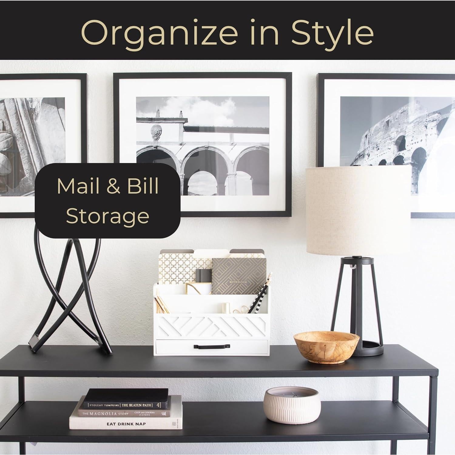 Organizador de Escritorio BLU MONACO Blanco con Cajón - Madera