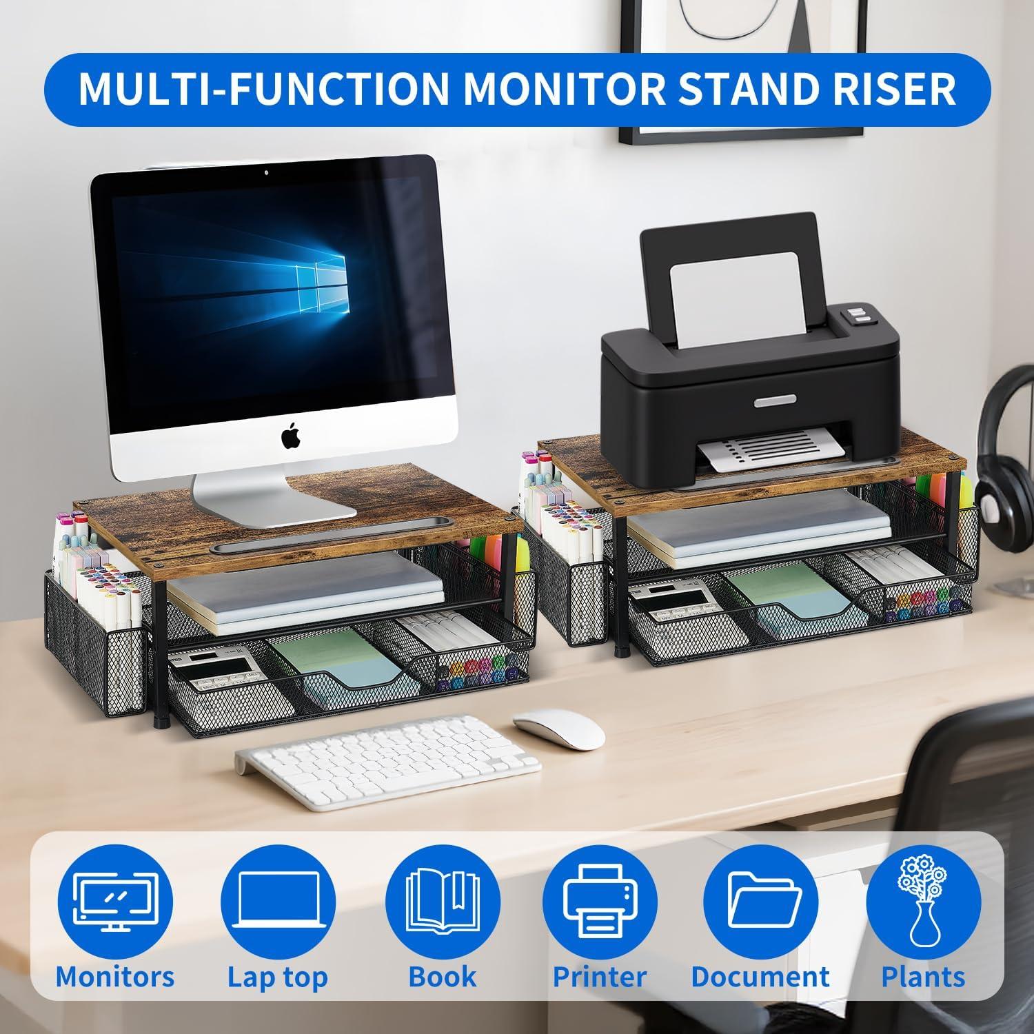 Soporte para Monitor de Escritorio AUPSEN 2 Niveles con Cajón Marrón