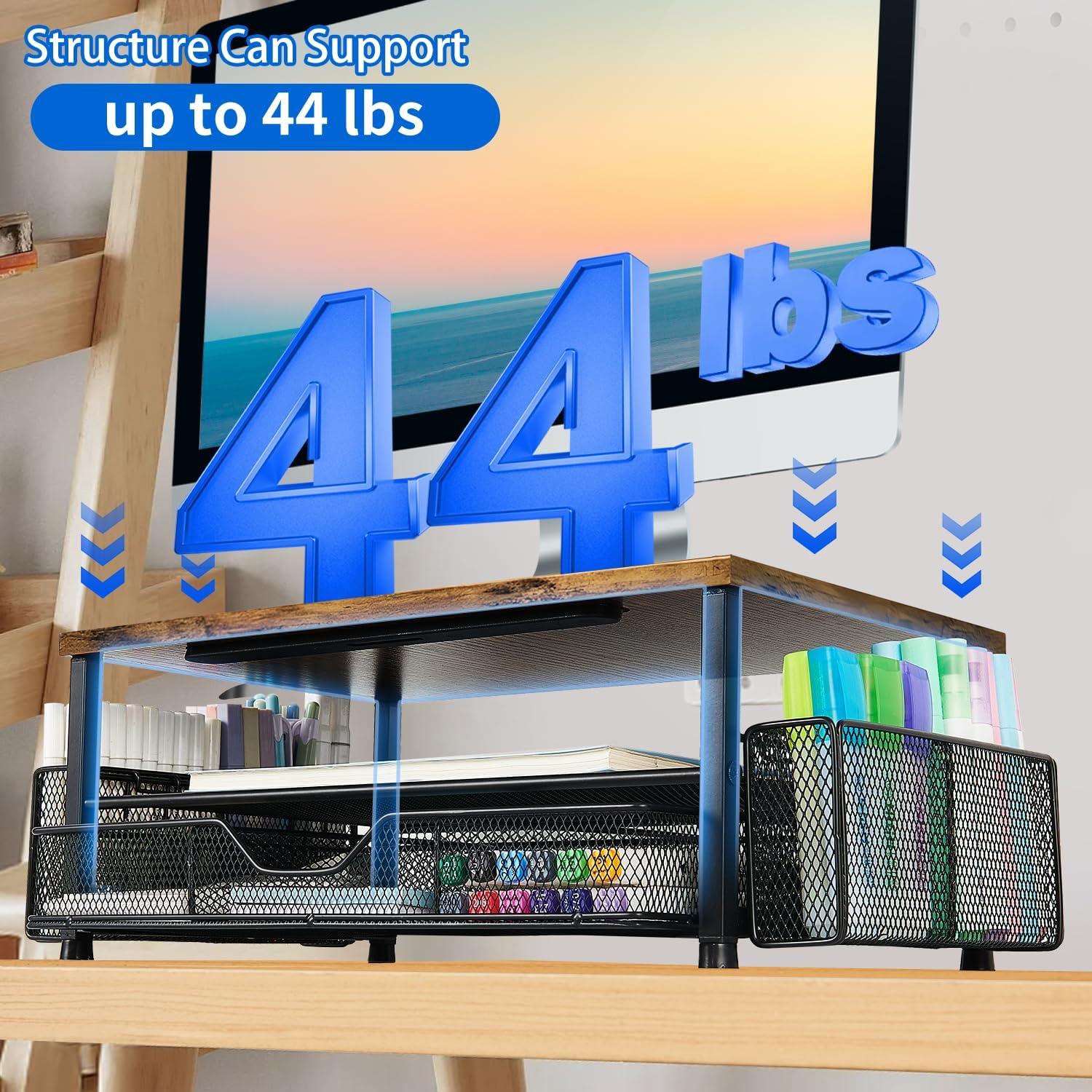 Soporte para Monitor de Escritorio AUPSEN 2 Niveles con Cajón Marrón