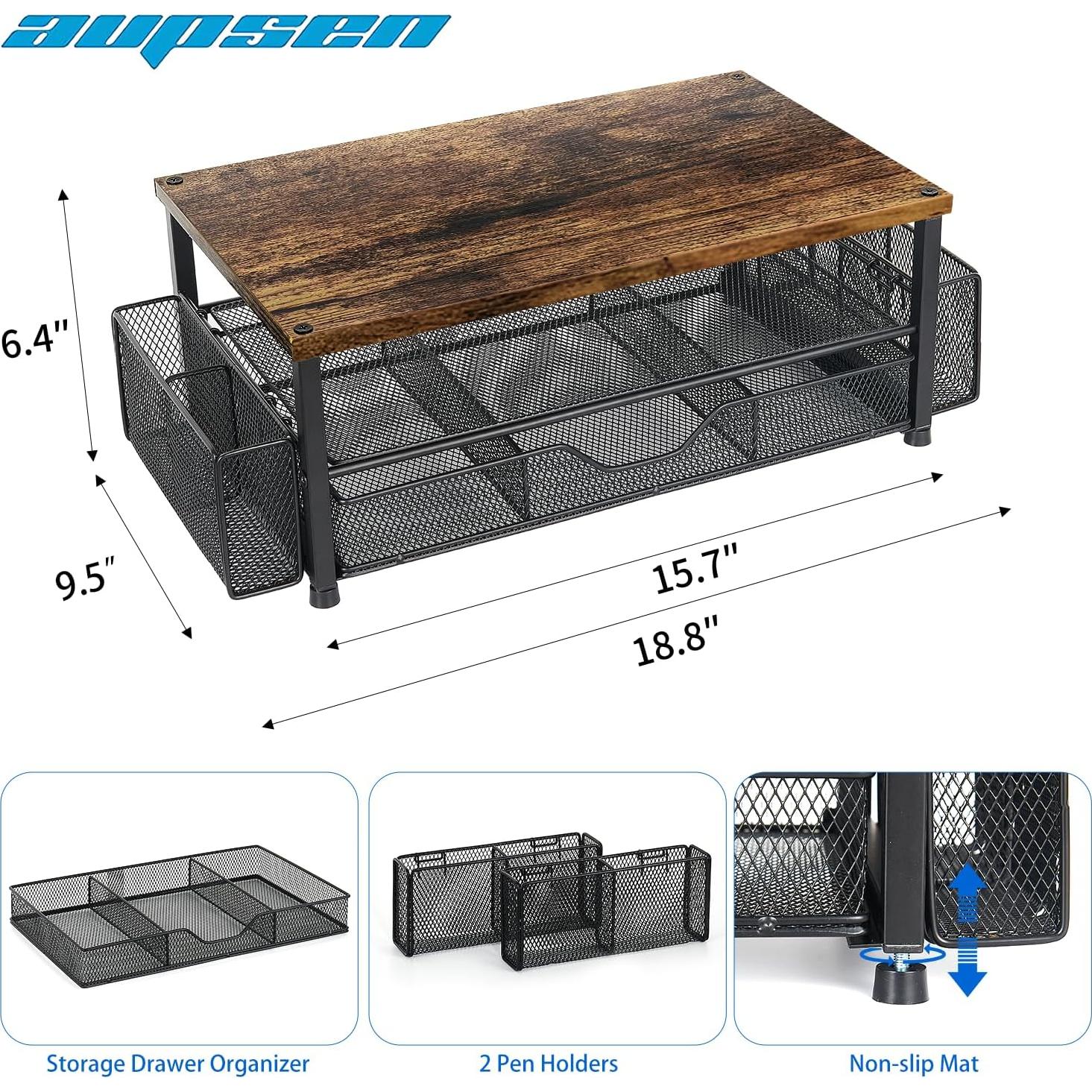 Soporte para Monitor de Escritorio AUPSEN 2 Niveles con Cajón Marrón
