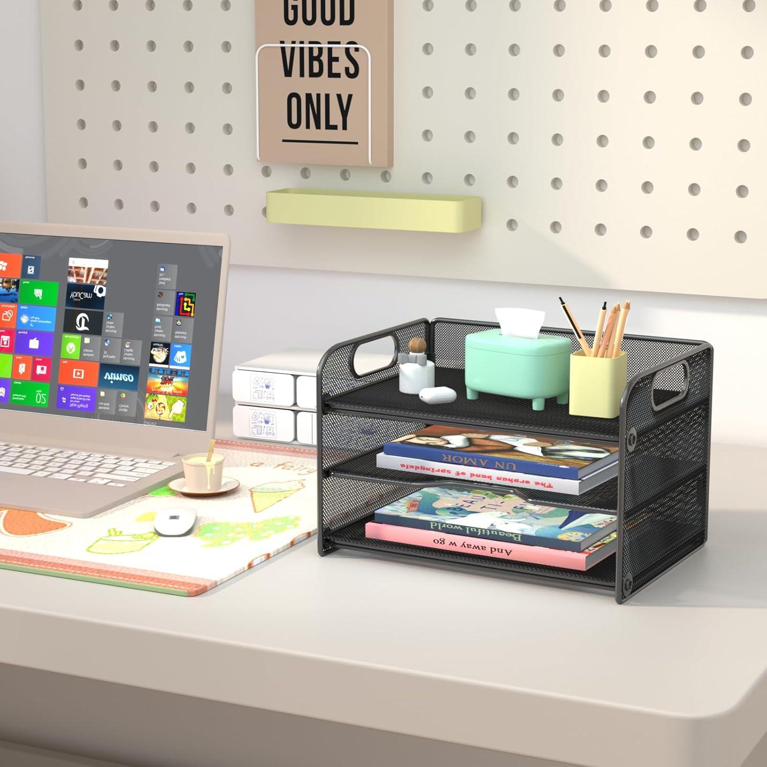 Organizador de Papel Samstar 3 Niveles Malla Negro 33x23.6 cm