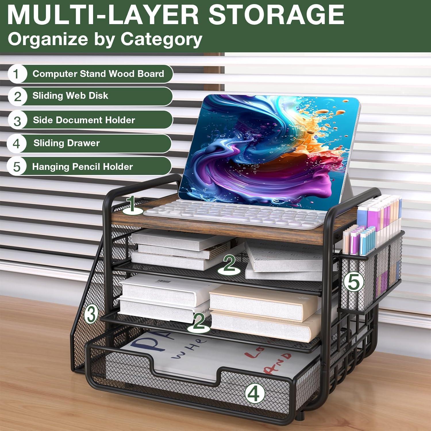 Organizador de Escritorio Alentar Madera y Metal 4 Niveles