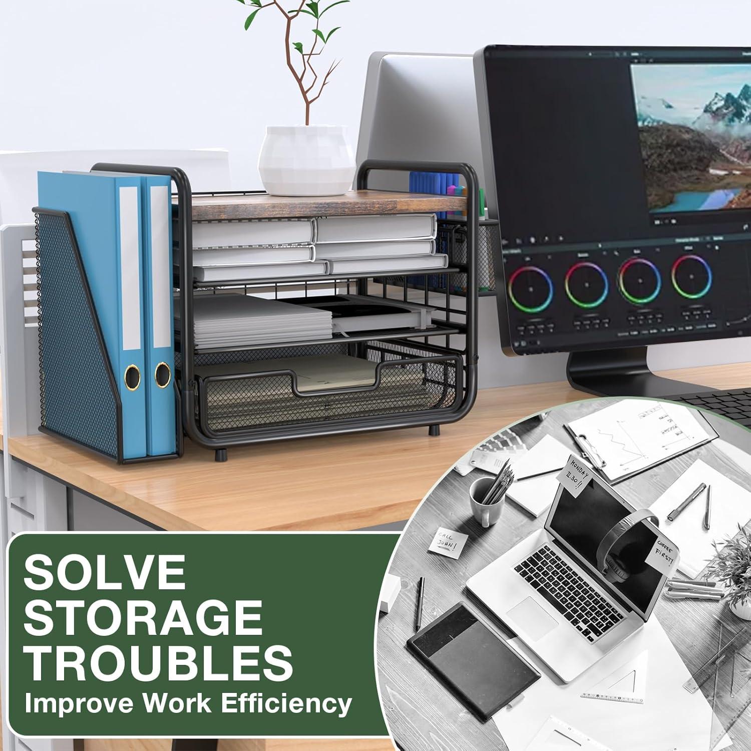 Organizador de Escritorio Alentar Madera y Metal 4 Niveles