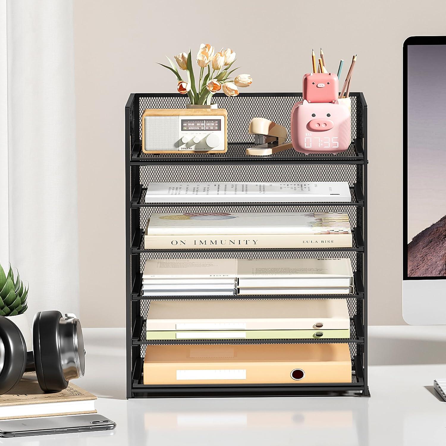 Organizador de Escritorio SUBEKYU 6 Niveles Malla Negra