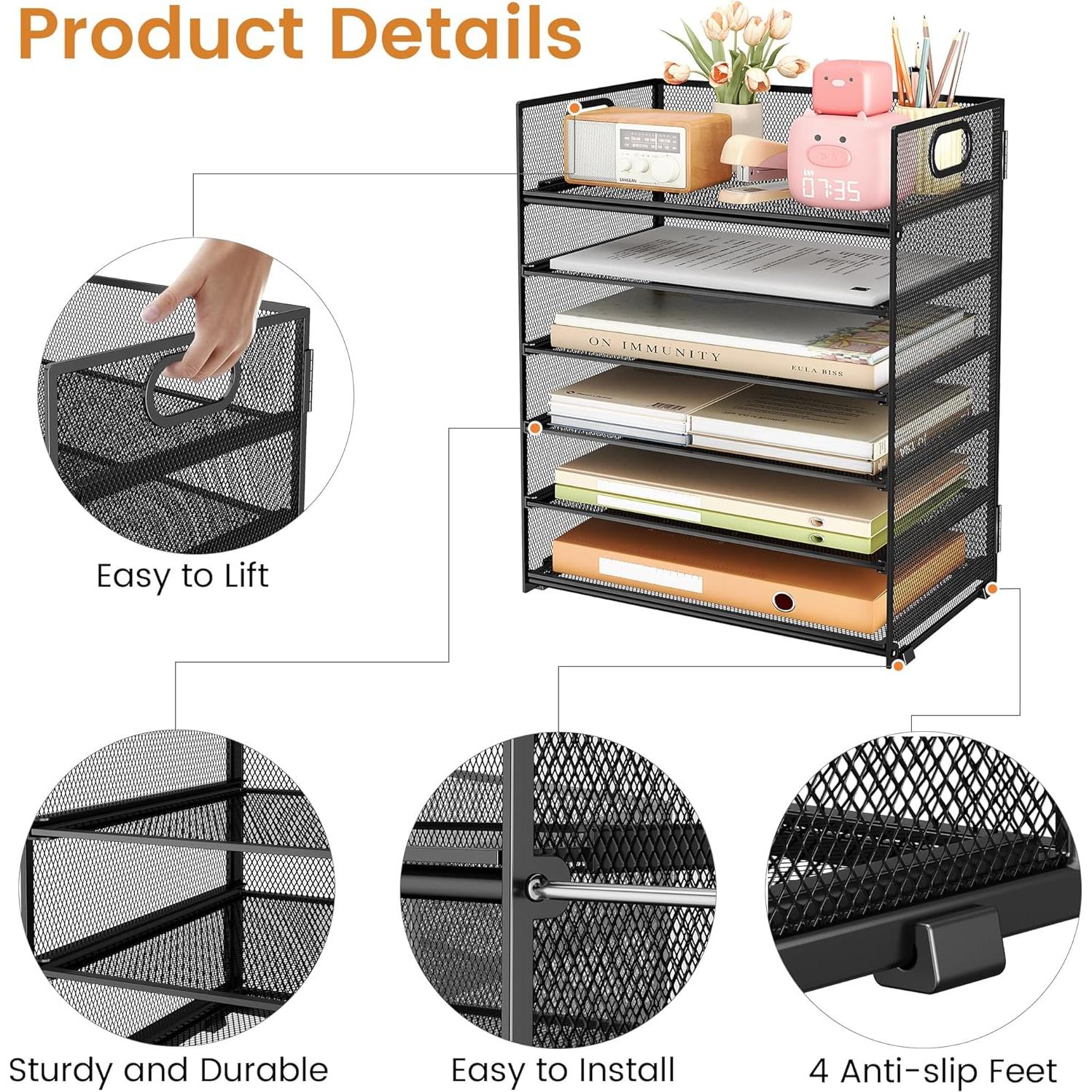 Organizador de Escritorio SUBEKYU 6 Niveles Malla Negra