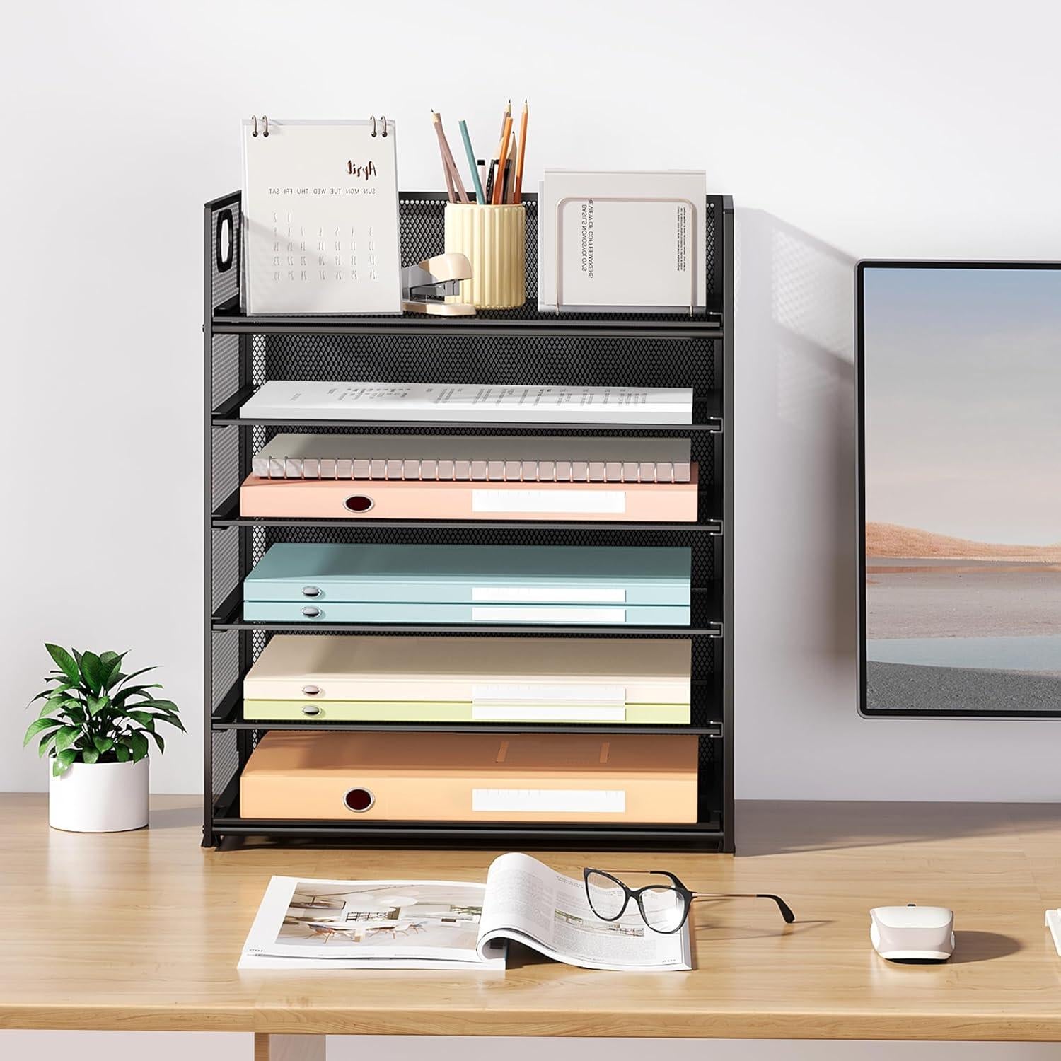 Organizador de Escritorio SUBEKYU 6 Niveles Malla Negra