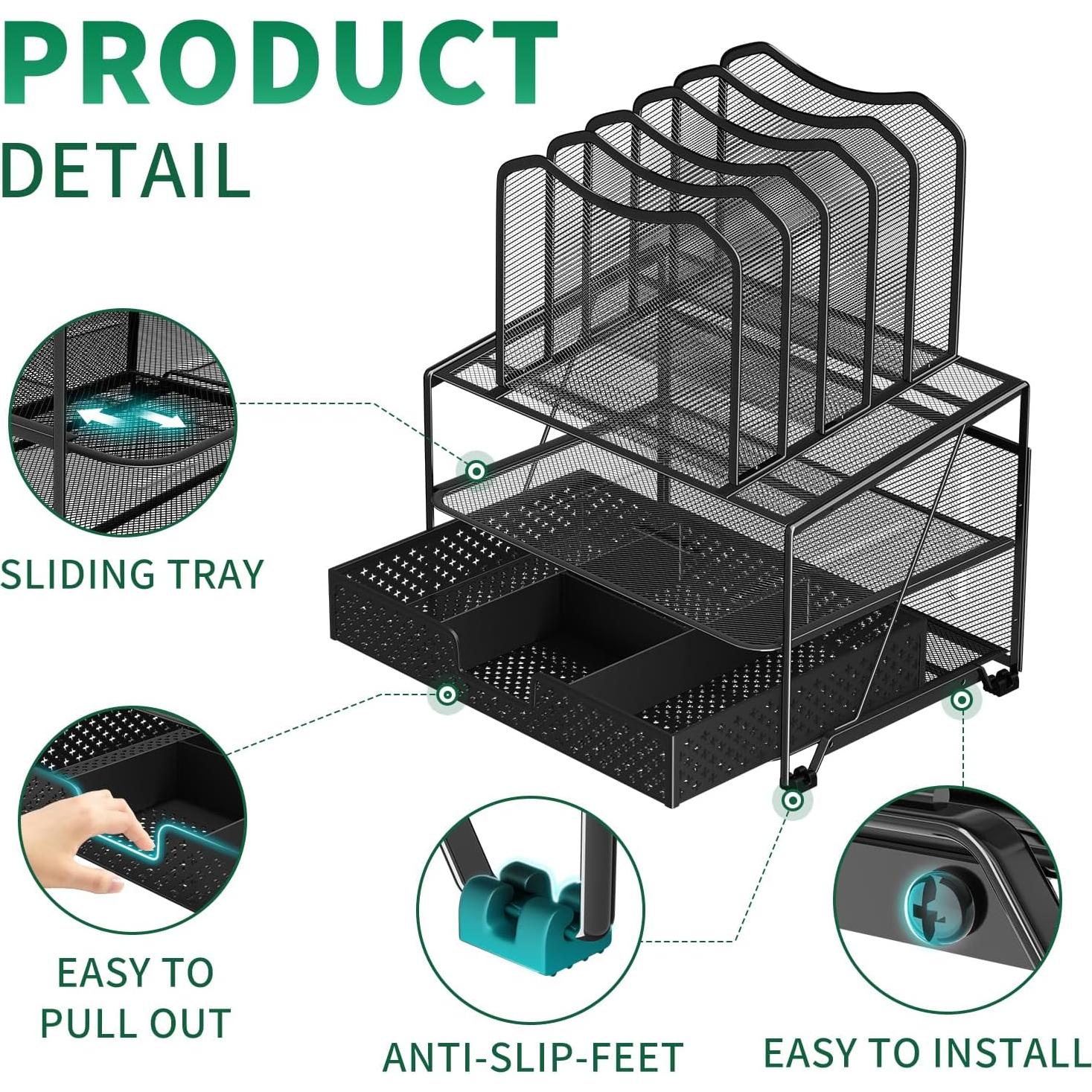 Organizador de Escritorio Simple Trending con Cajón y 5 Secciones