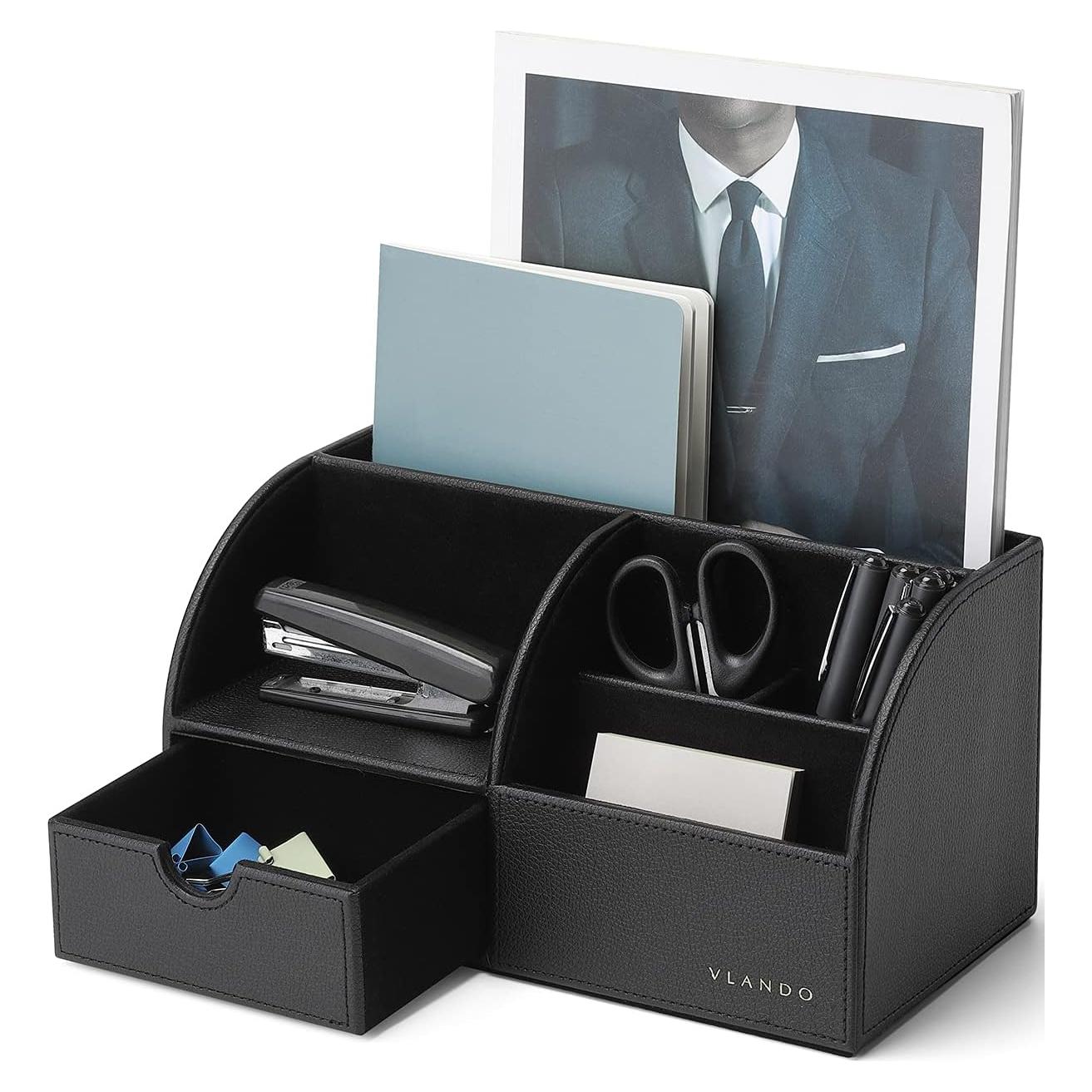 Organizador de Escritorio Vlando Negro, Soporte Multifuncional 28.1x14.2 cm