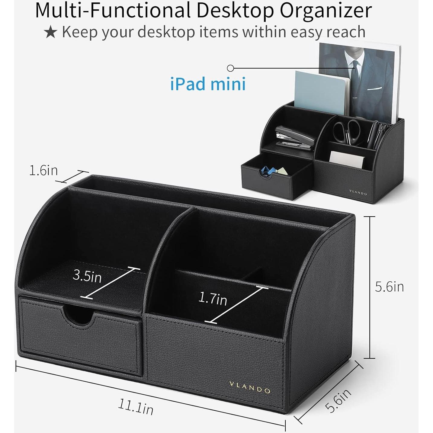 Organizador de Escritorio Vlando Negro, Soporte Multifuncional 28.1x14.2 cm