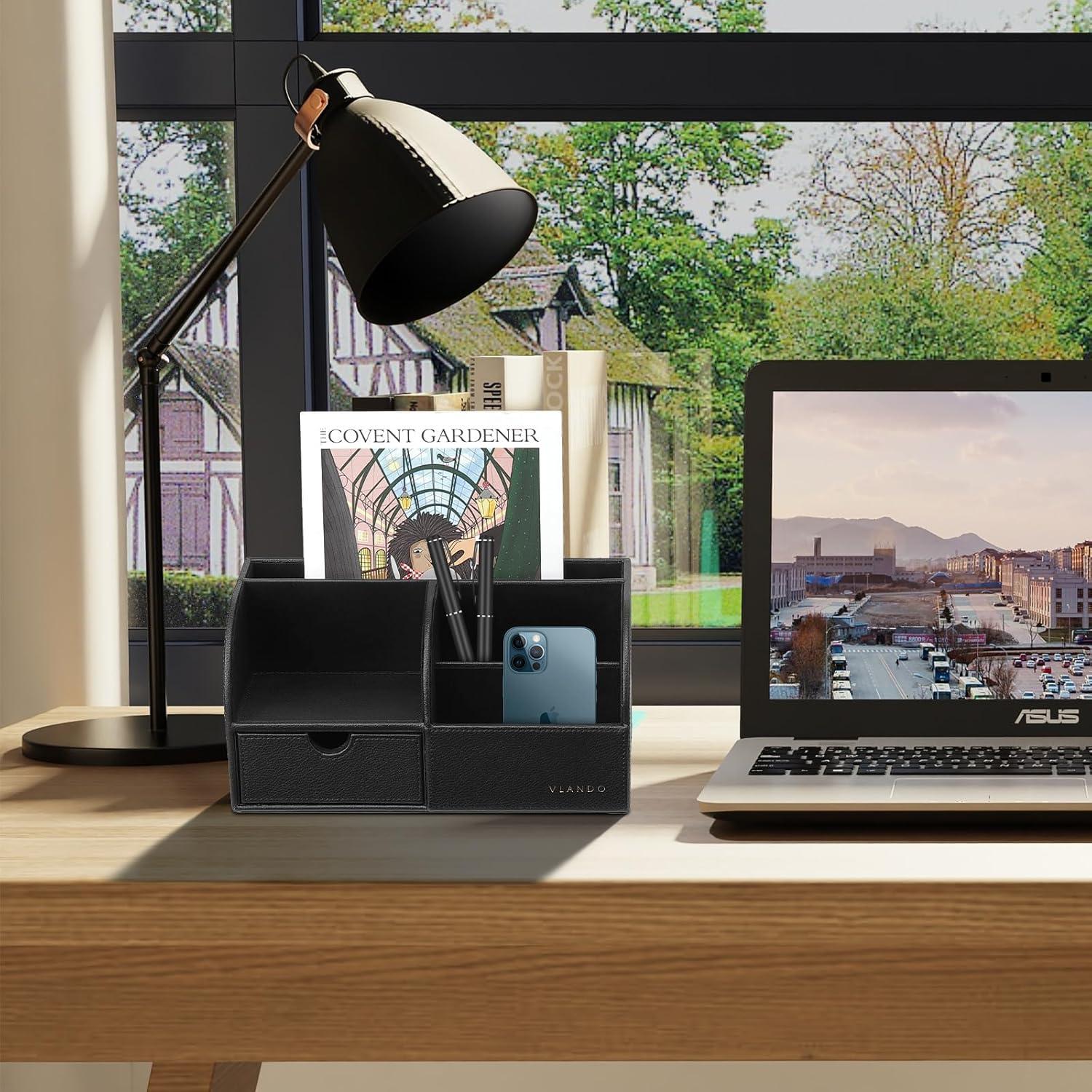 Organizador de Escritorio Vlando Negro, Soporte Multifuncional 28.1x14.2 cm