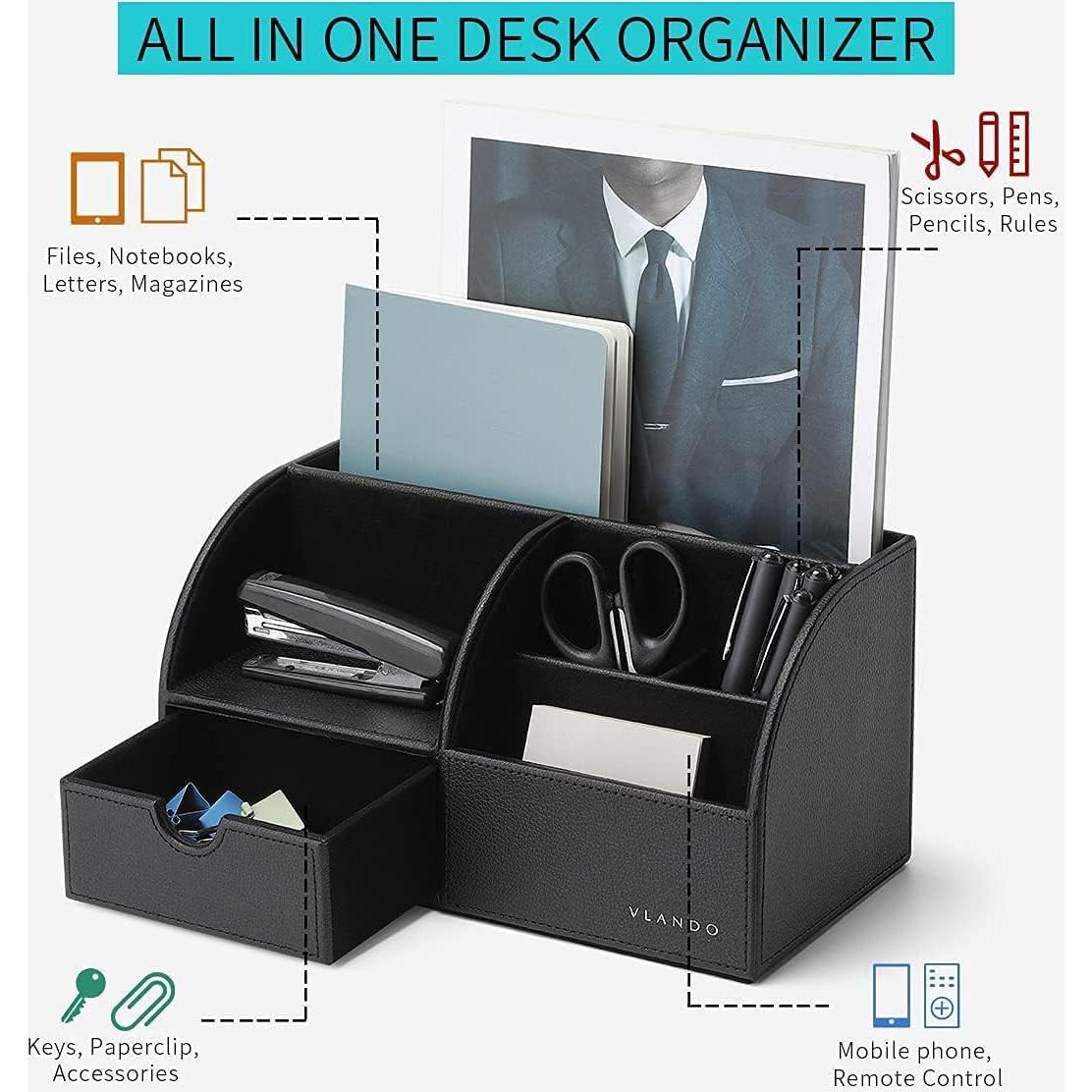 Organizador de Escritorio Vlando Negro, Soporte Multifuncional 28.1x14.2 cm