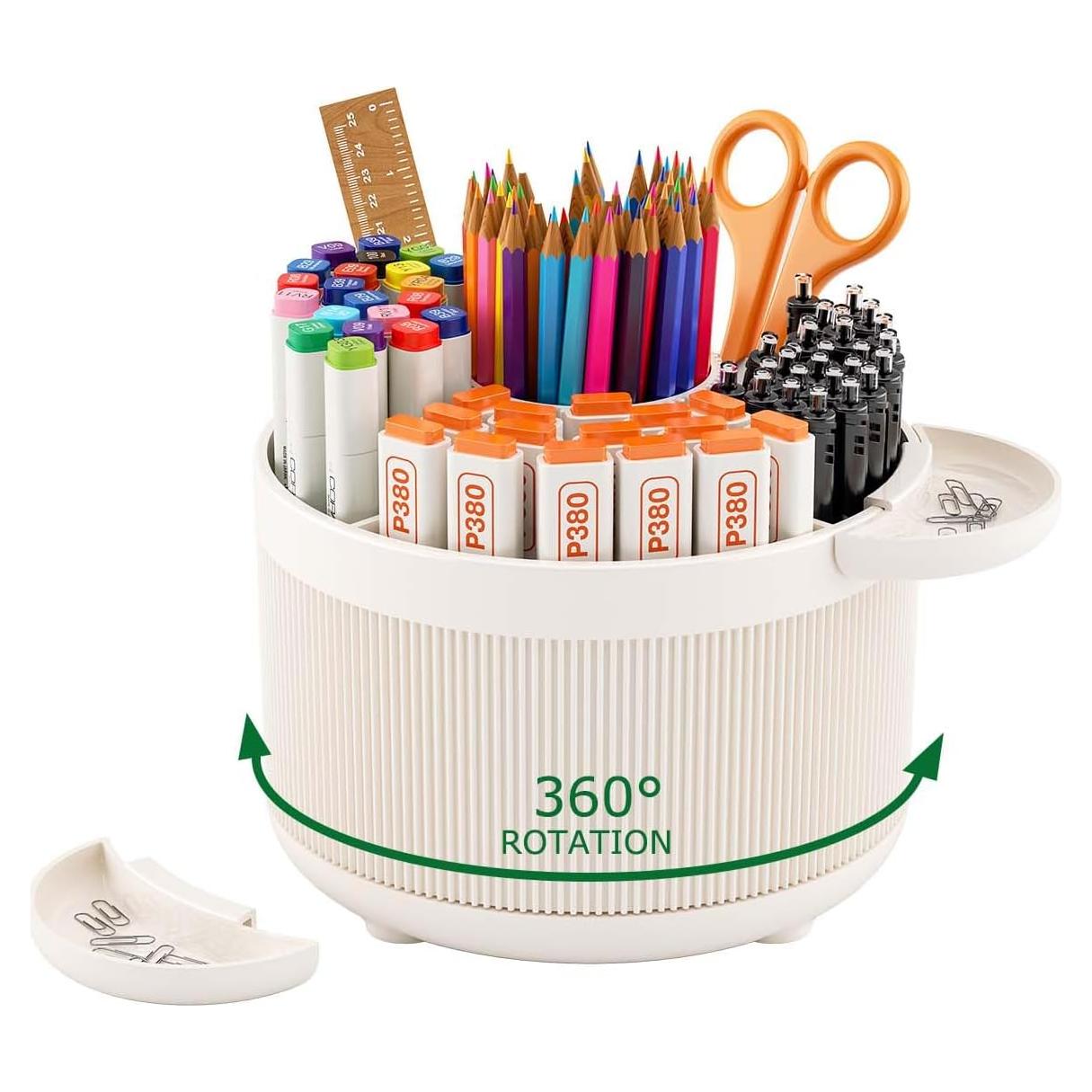 Organizador de escritorio Tiizze giratorio 360° beige con bandejas