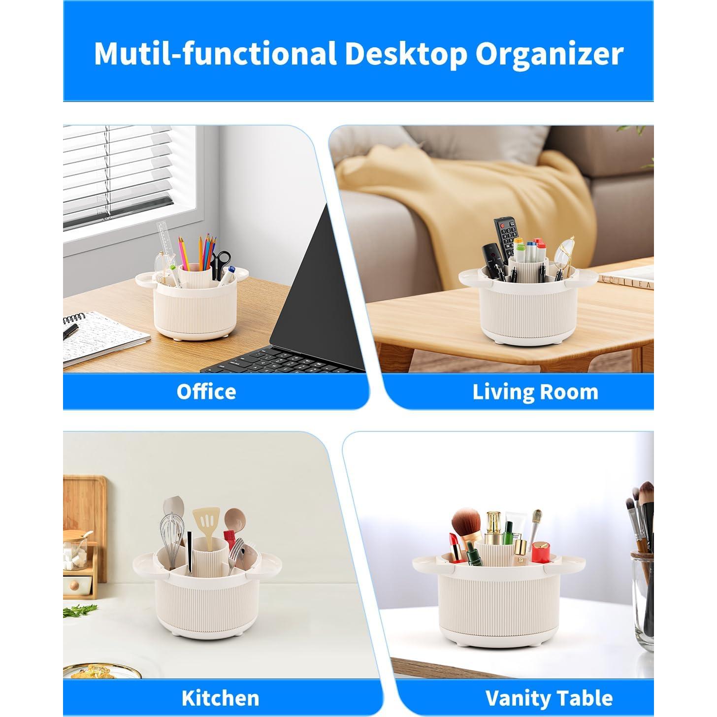 Organizador de escritorio Tiizze giratorio 360° beige con bandejas