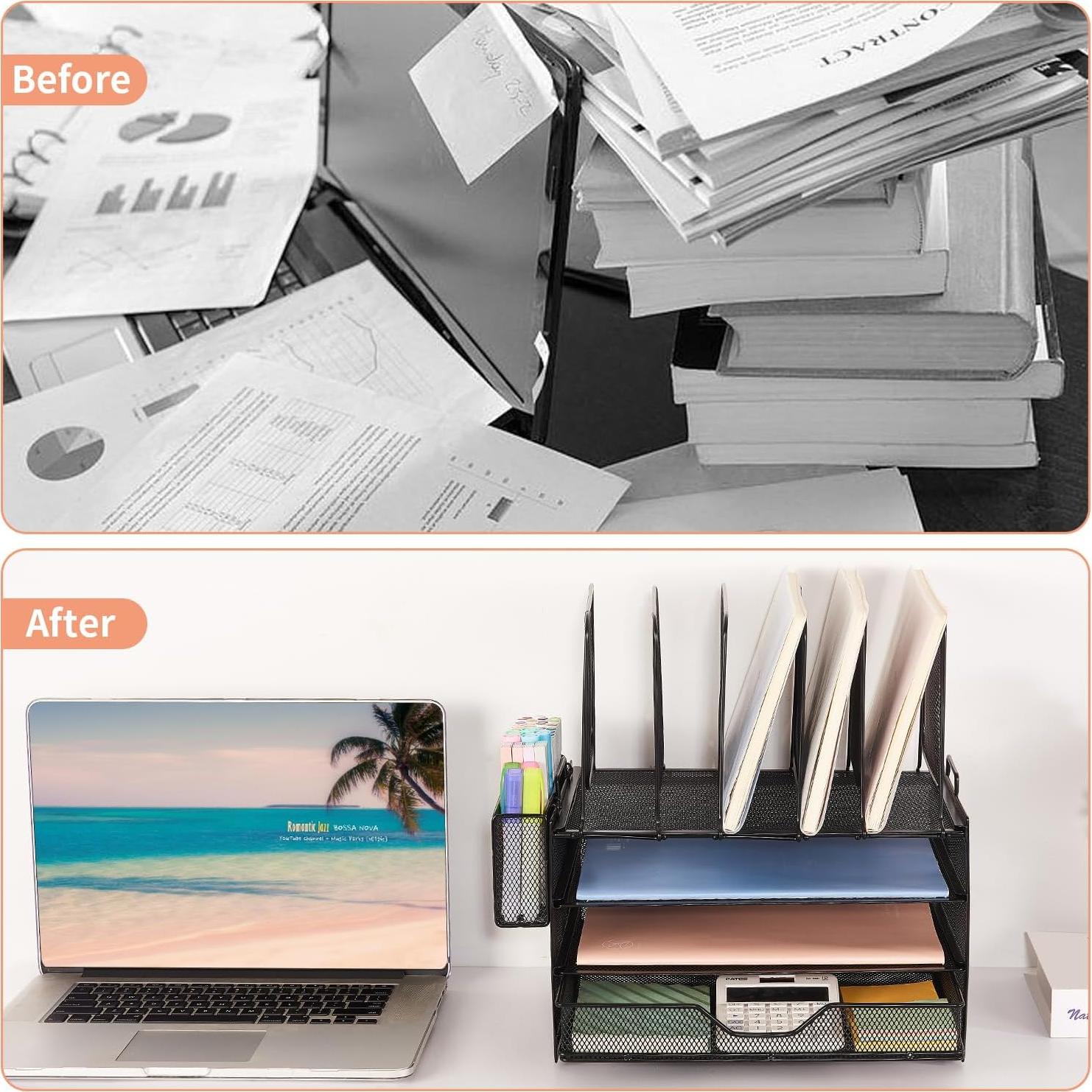 Organizador de Escritorio LEKETREE 3 Niveles con Cajón Negro