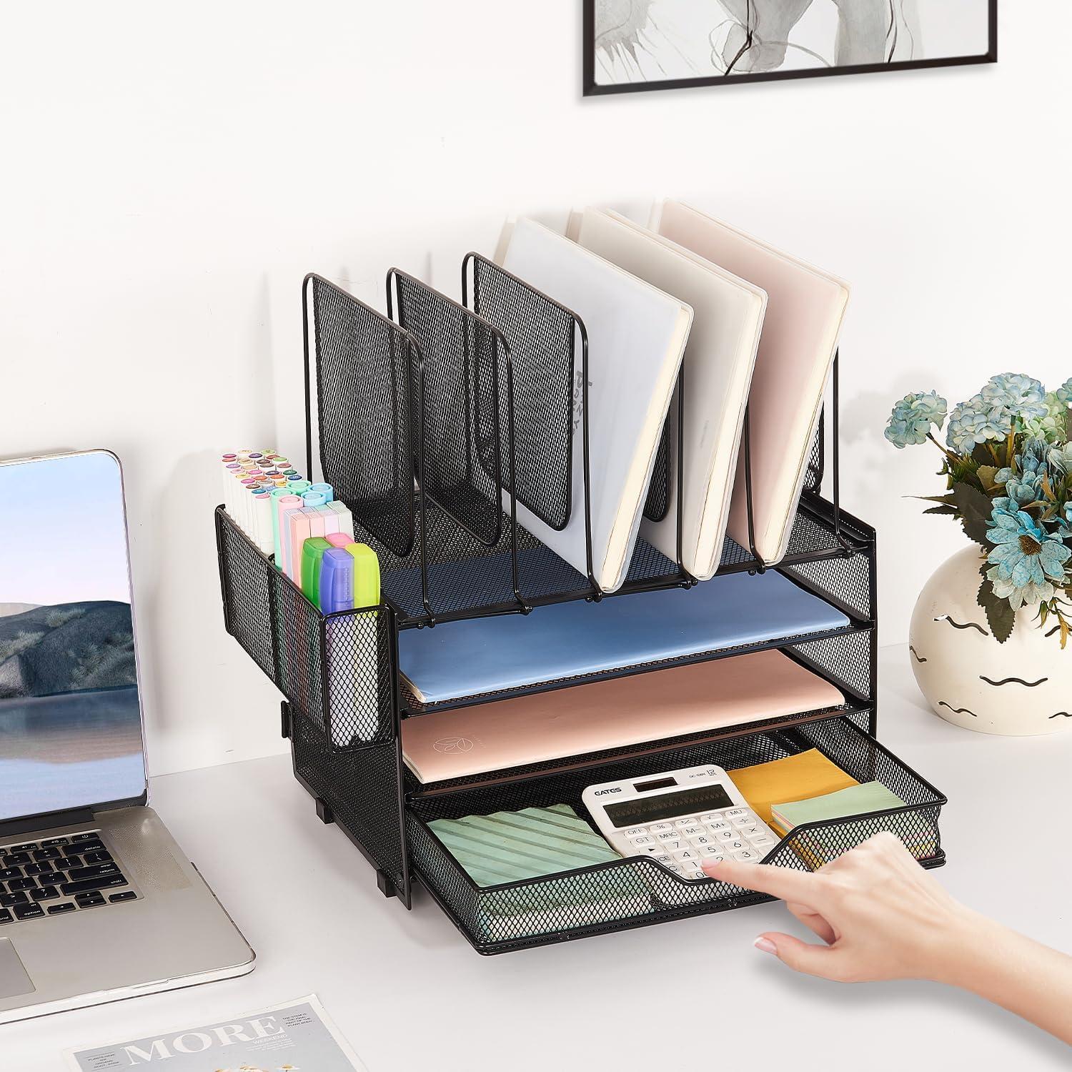 Organizador de Escritorio LEKETREE 3 Niveles con Cajón Negro