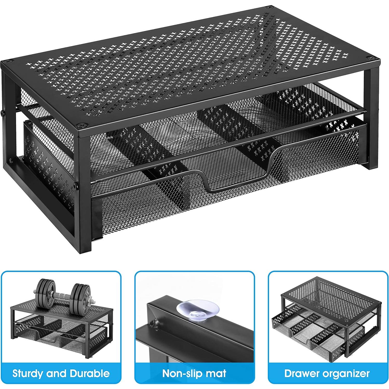 Soporte Elevador de Monitor de Metal Negro con Cajón Organizador