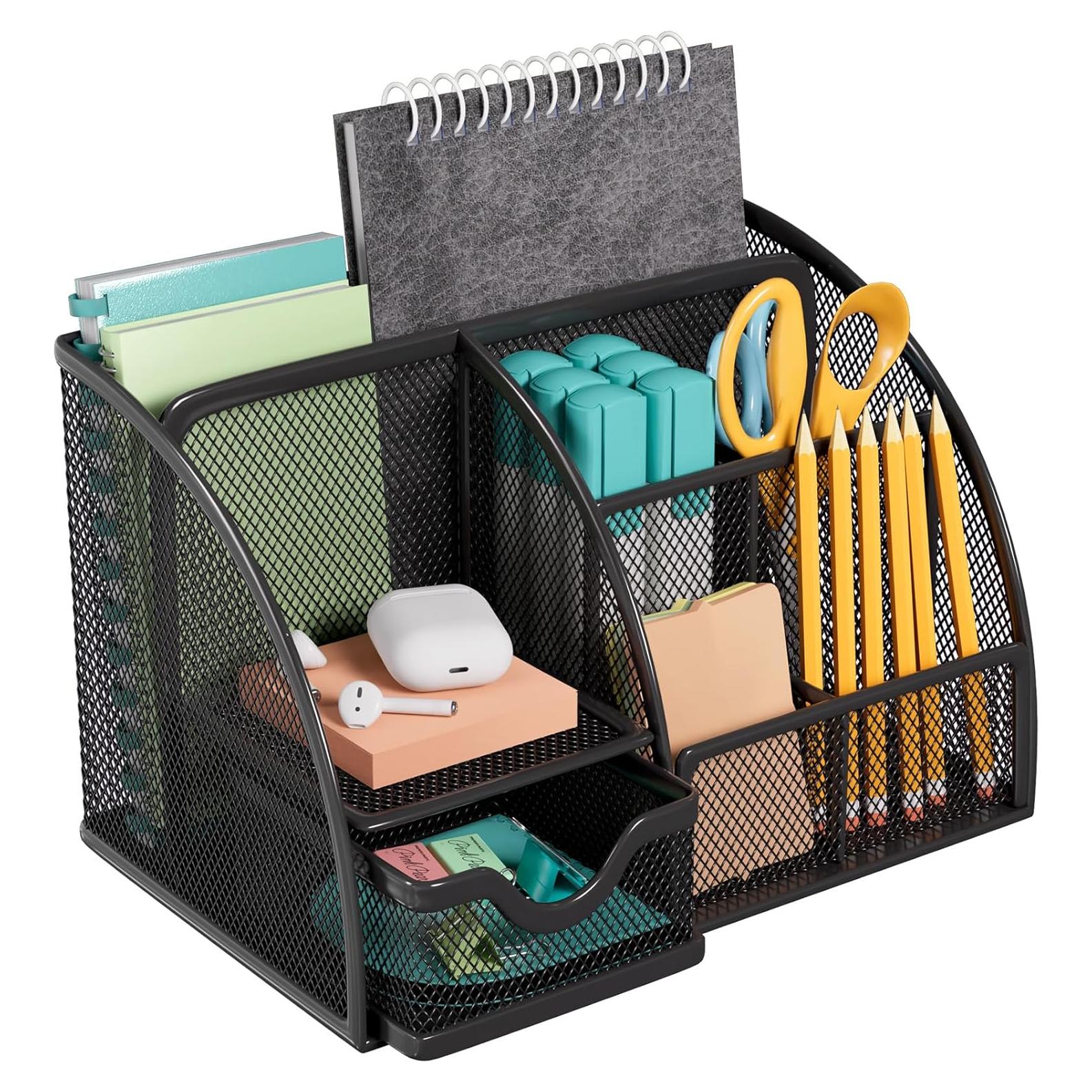 Organizador de Escritorio MaxGear de Malla Metálica 7 Compartimentos