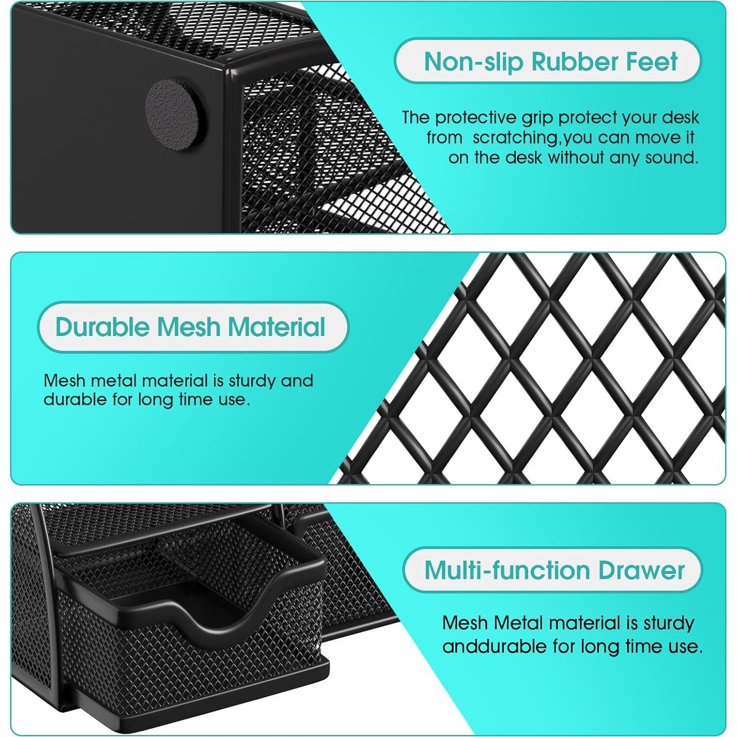 Organizador de Escritorio MaxGear de Malla Metálica 7 Compartimentos