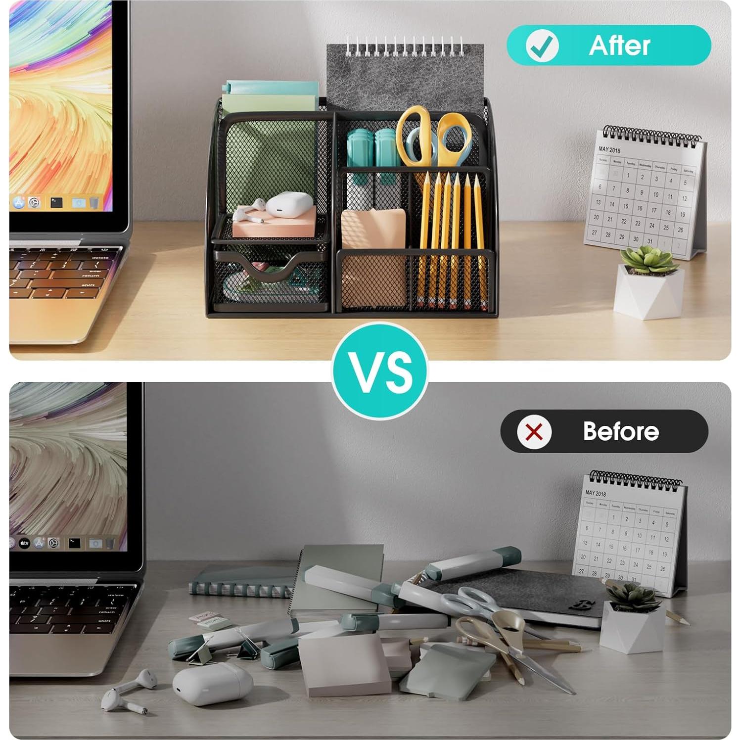 Organizador de Escritorio MaxGear de Malla Metálica 7 Compartimentos