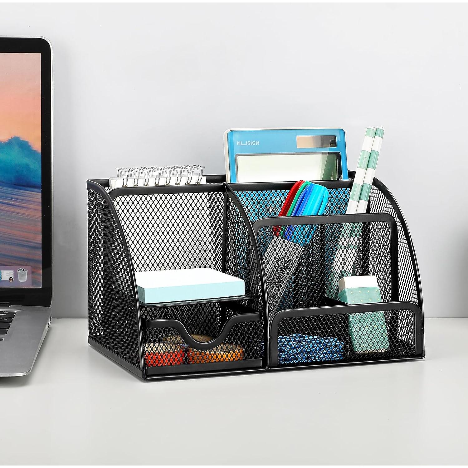 Organizador de Escritorio MaxGear de Malla Metálica 7 Compartimentos