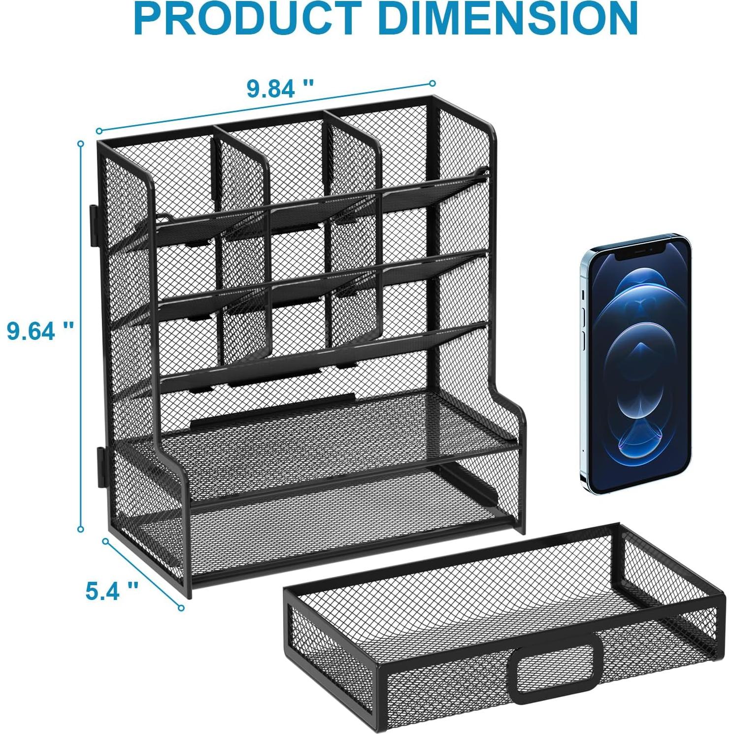 Organizador de Escritorio Marbrasse Malla Grande Negro 25x24.5x13.7cm